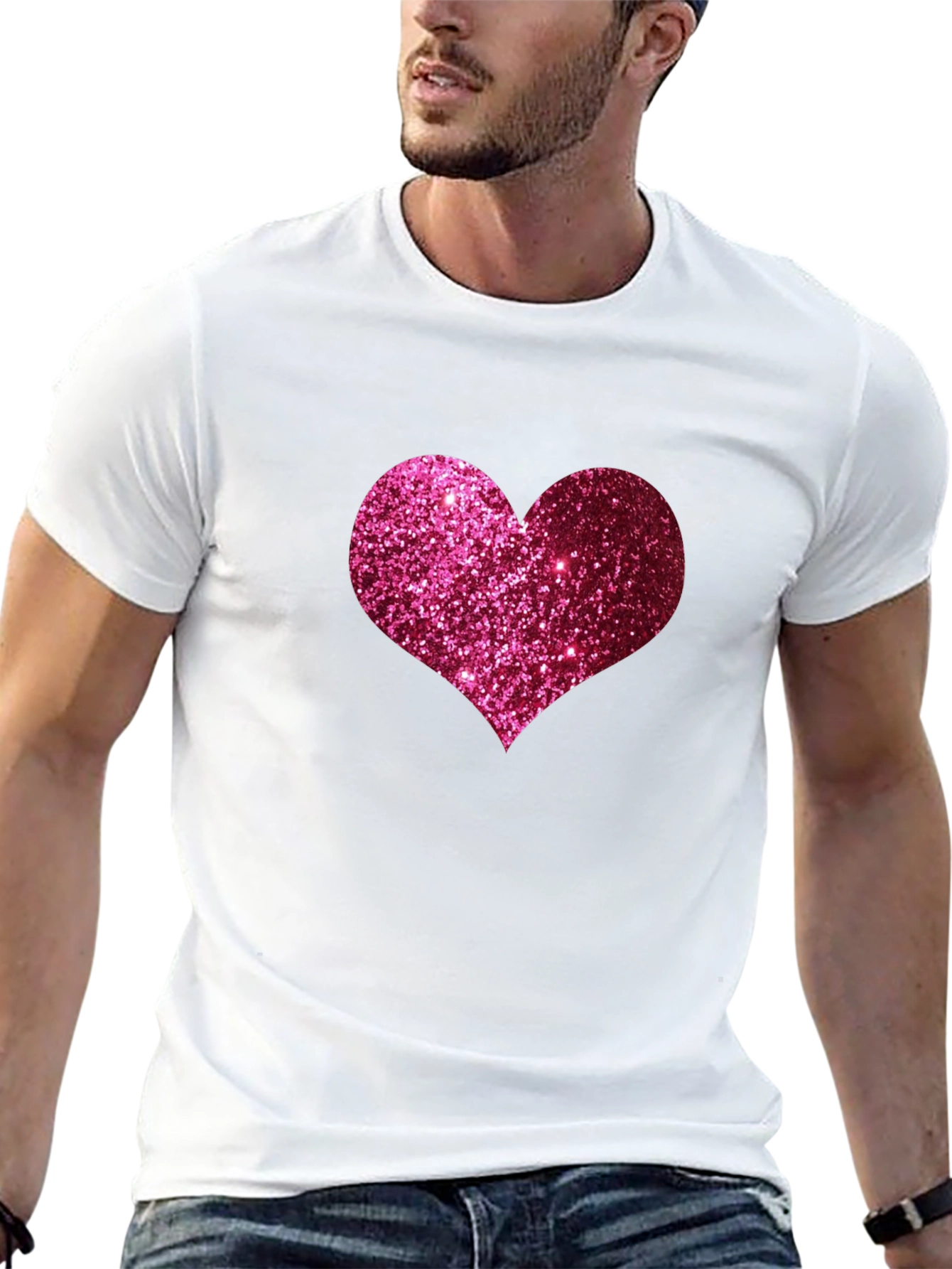 Glitter Heart Graphic Tee - Black
