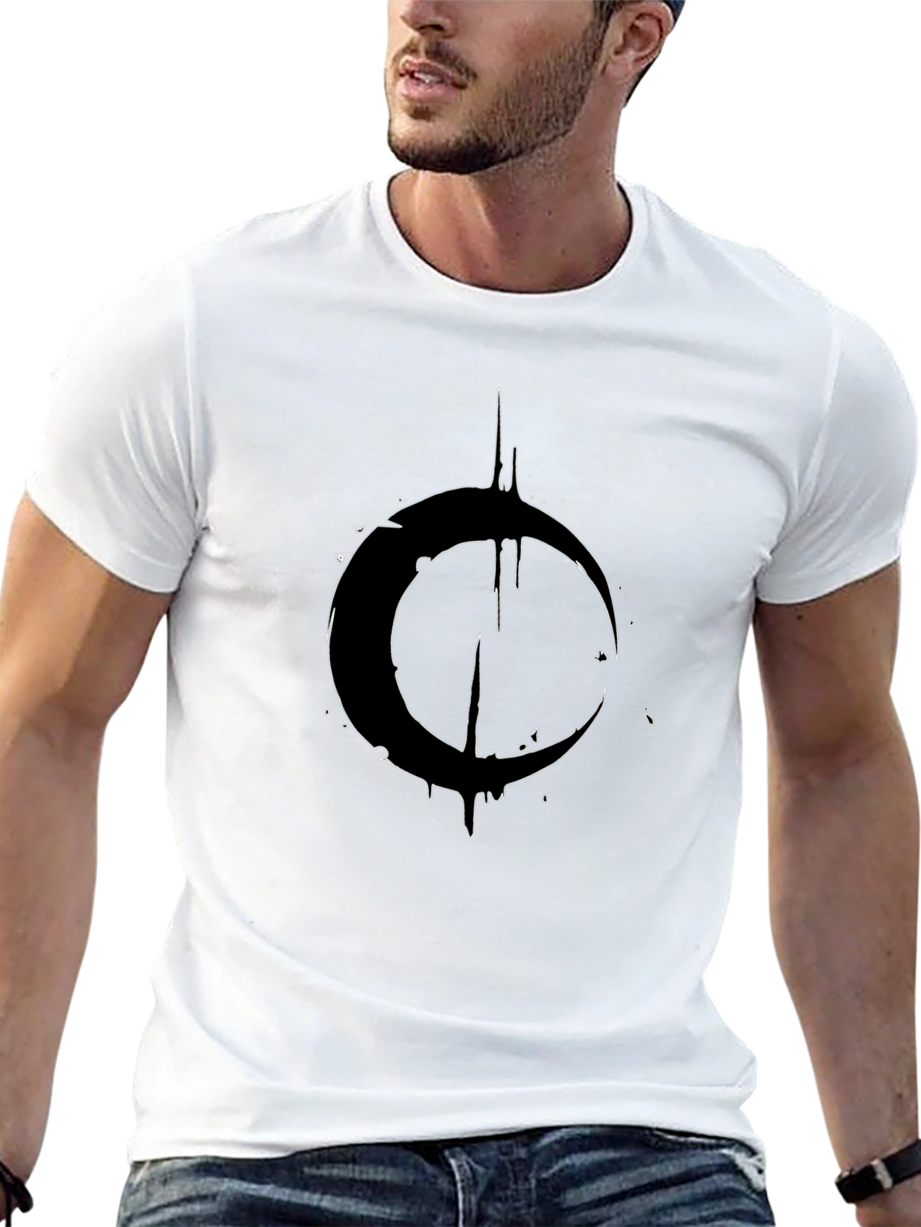 Mens Black Graphic Tee - Crescent Moon Design