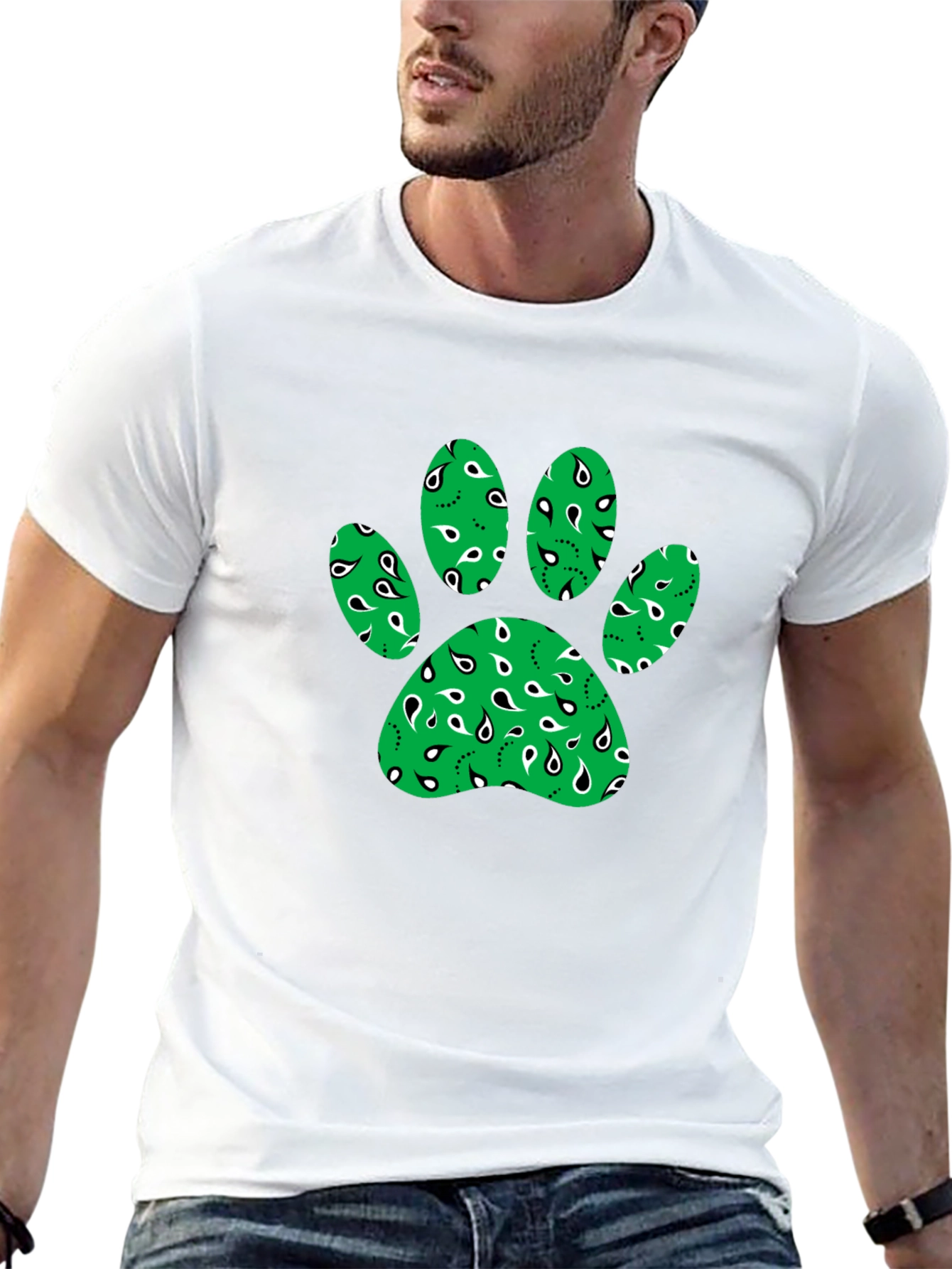 Green Paw Print Bandana Design T-Shirt