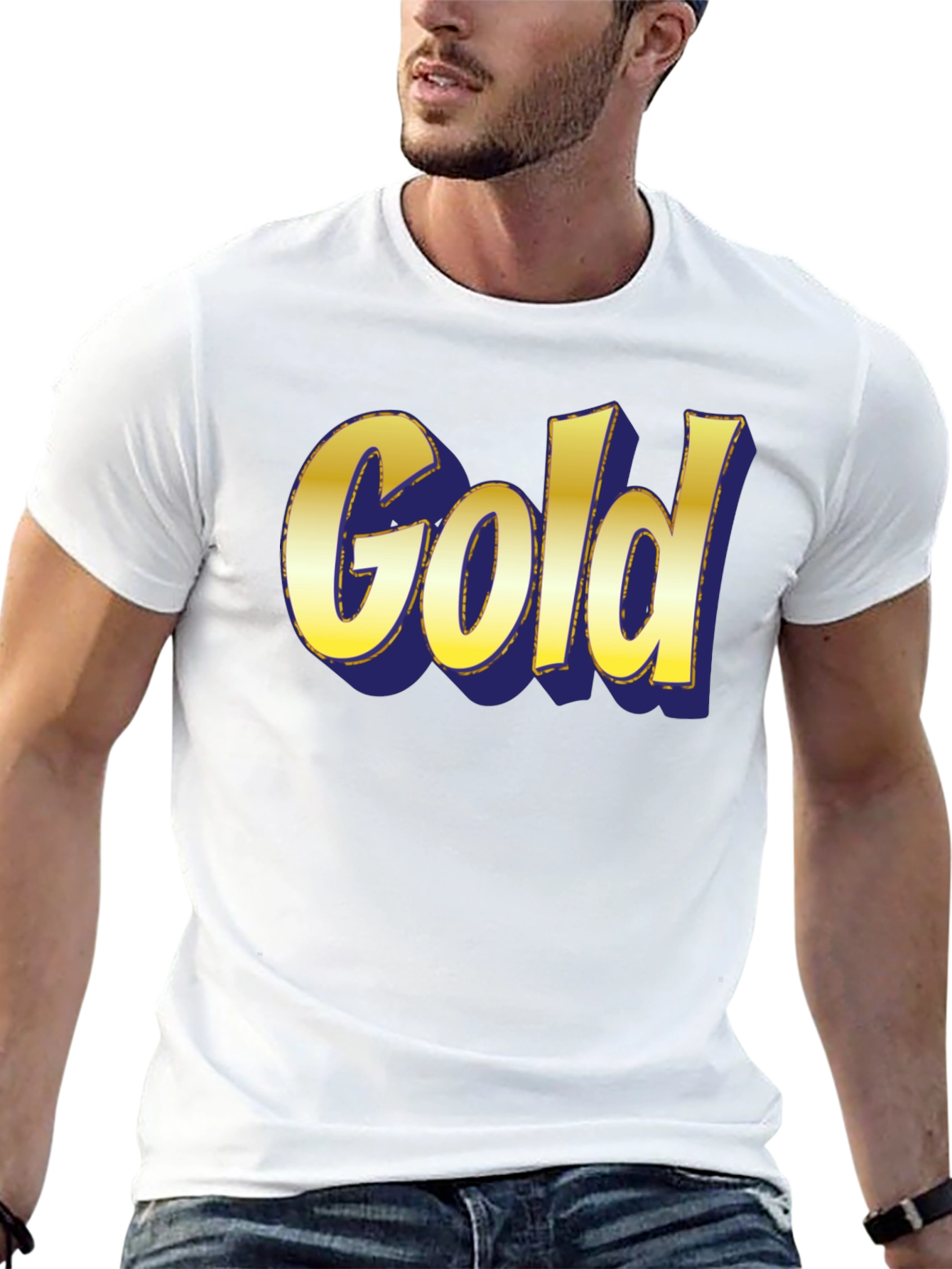 Bold Gold Graphic Print Crew Neck T-Shirt