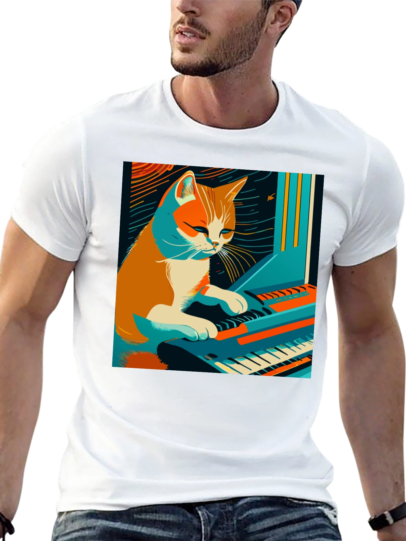 Cat Playing Piano Graphic Tee