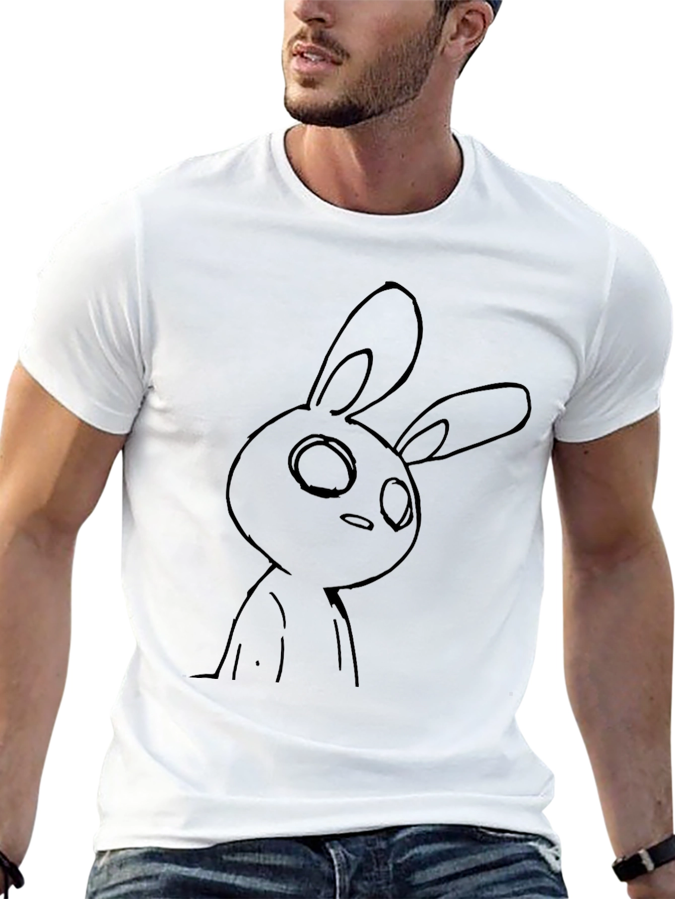 Black T-Shirt with Bunny Graphic