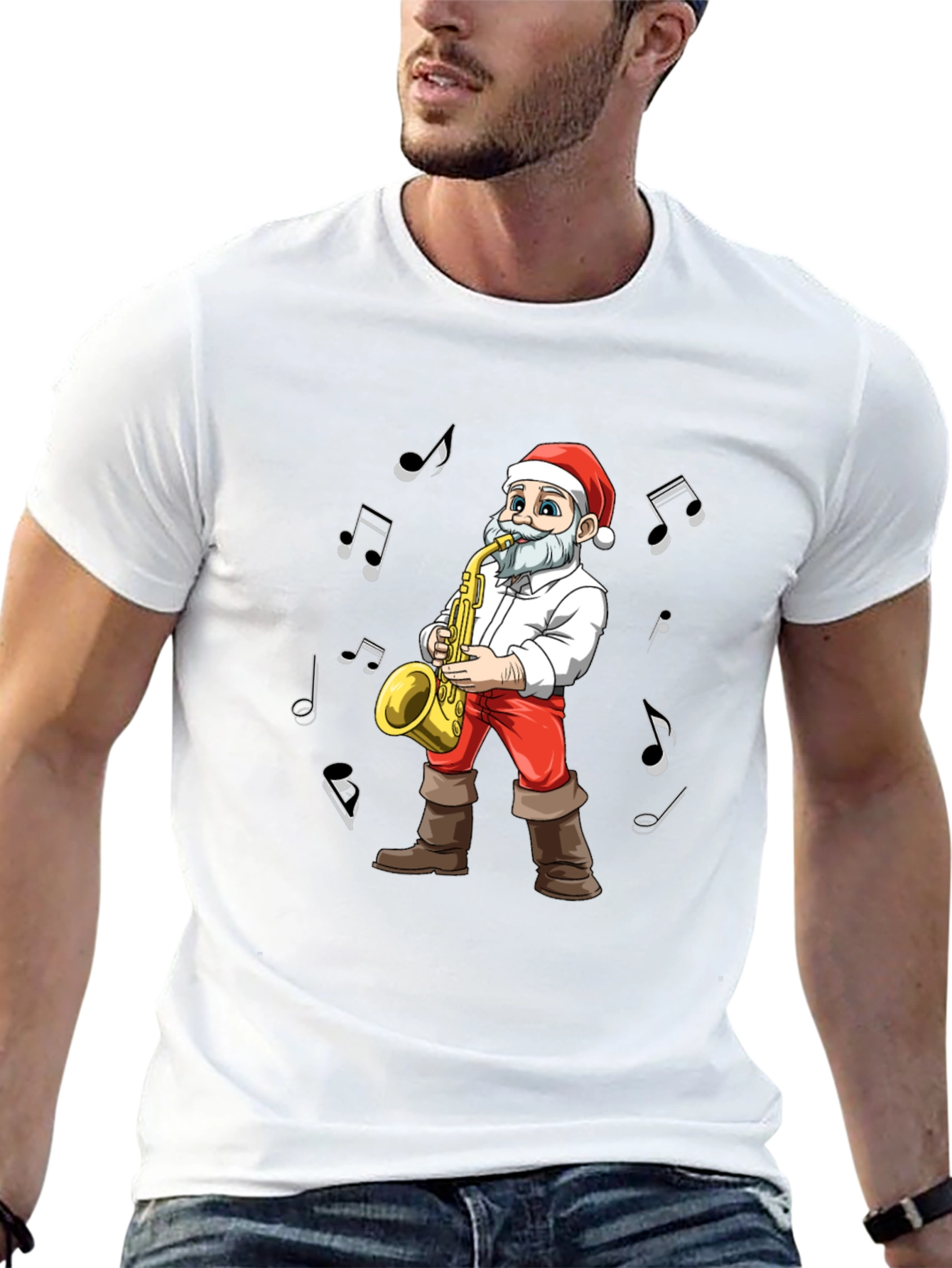 Santa Saxophone T-Shirt - Holiday Music Tee