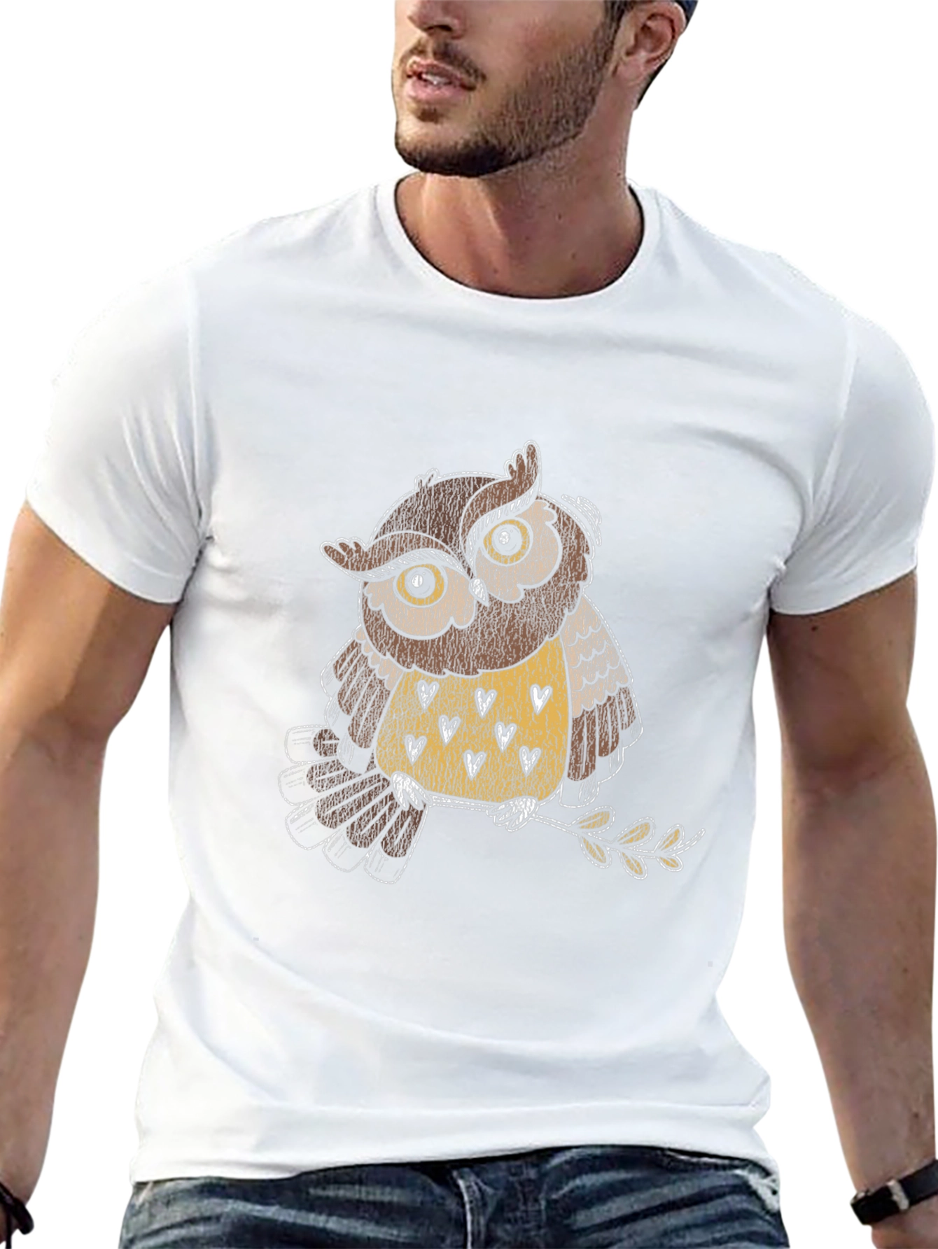 Owl Graphic Black T-Shirt - Mens Crew Neck Tee