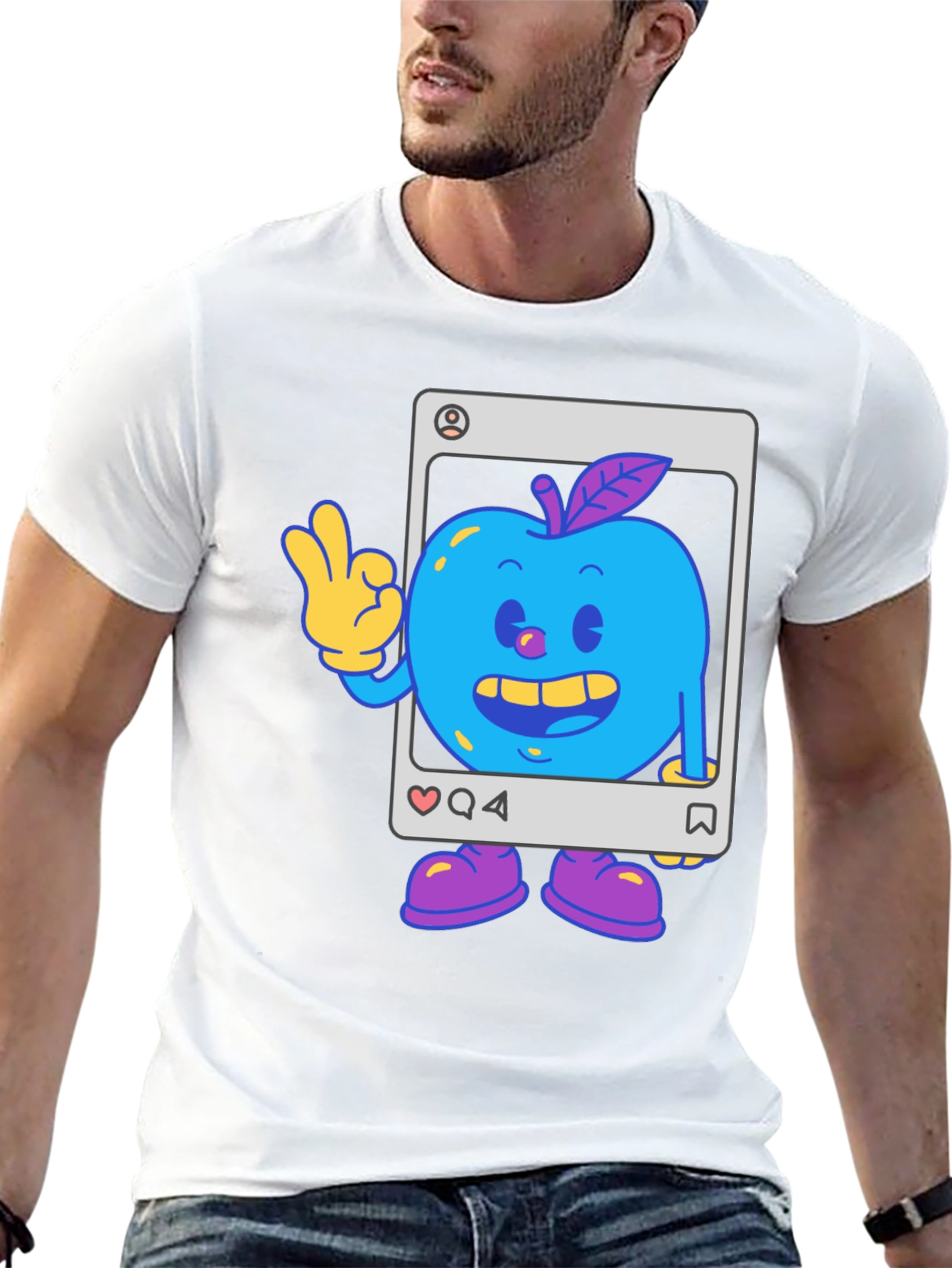 Blue Apple Cartoon Graphic Tee