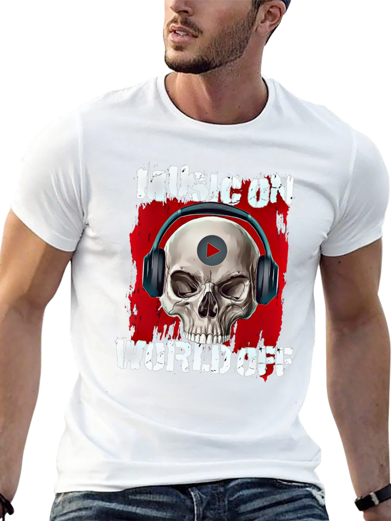 Music On World Off Skull Graphic T-Shirt