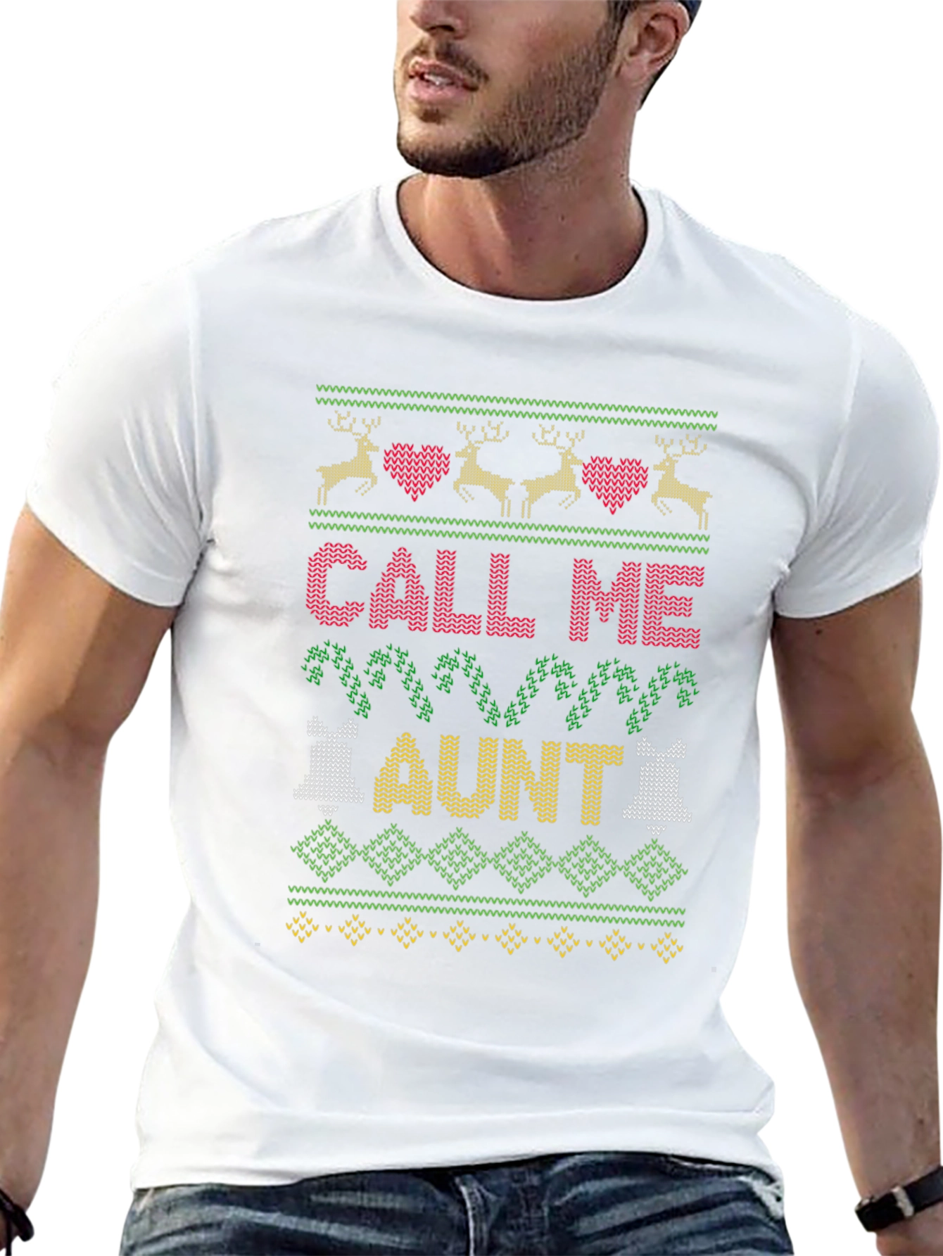 Call Me Aunt Christmas Sweater Style T-Shirt