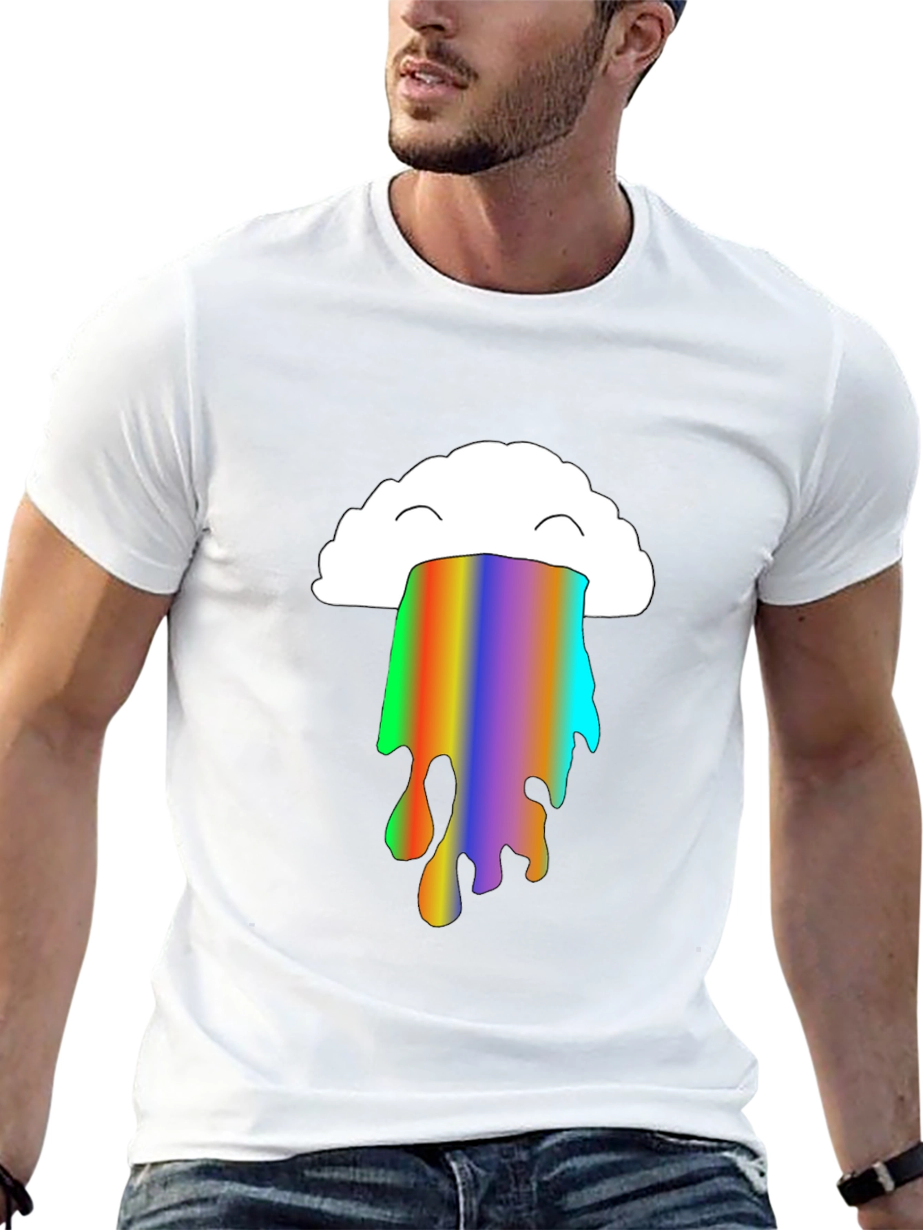 Rainbow Cloud Puke Graphic Tee - Black