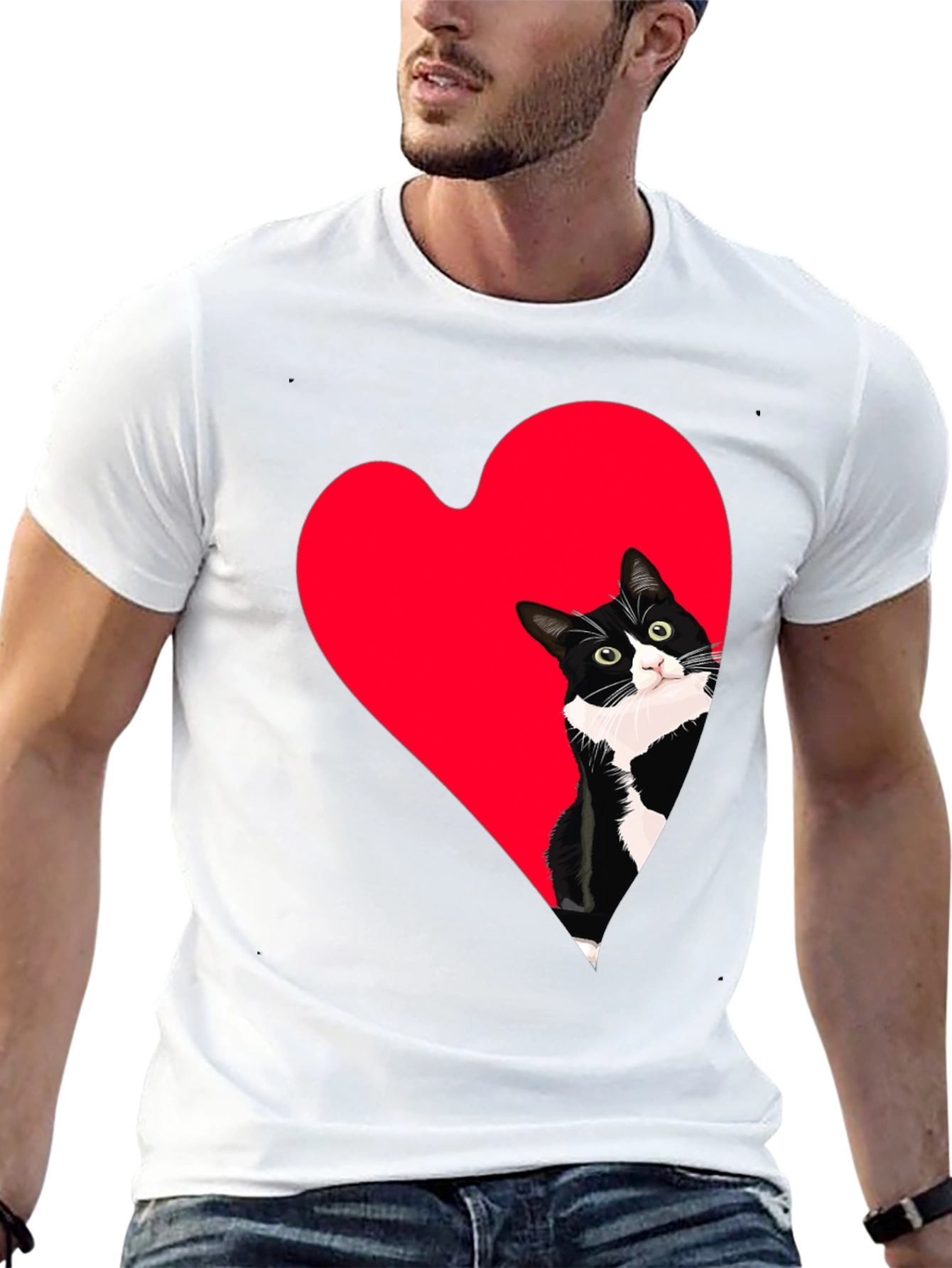 Cat Heart Peek Black Tee - Cute Graphic Shirt