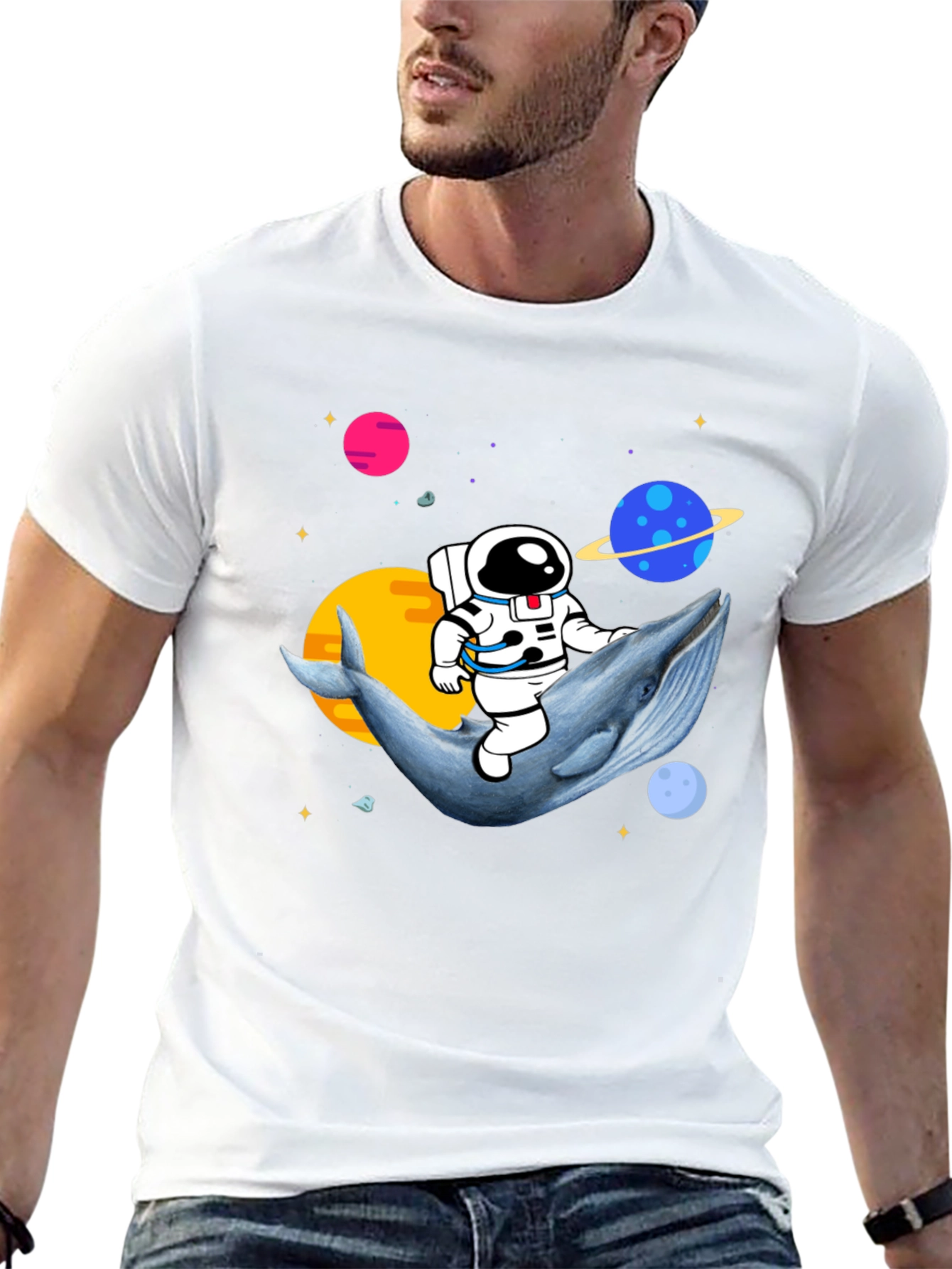 Astronaut Riding Whale T-Shirt - Space Graphic Tee