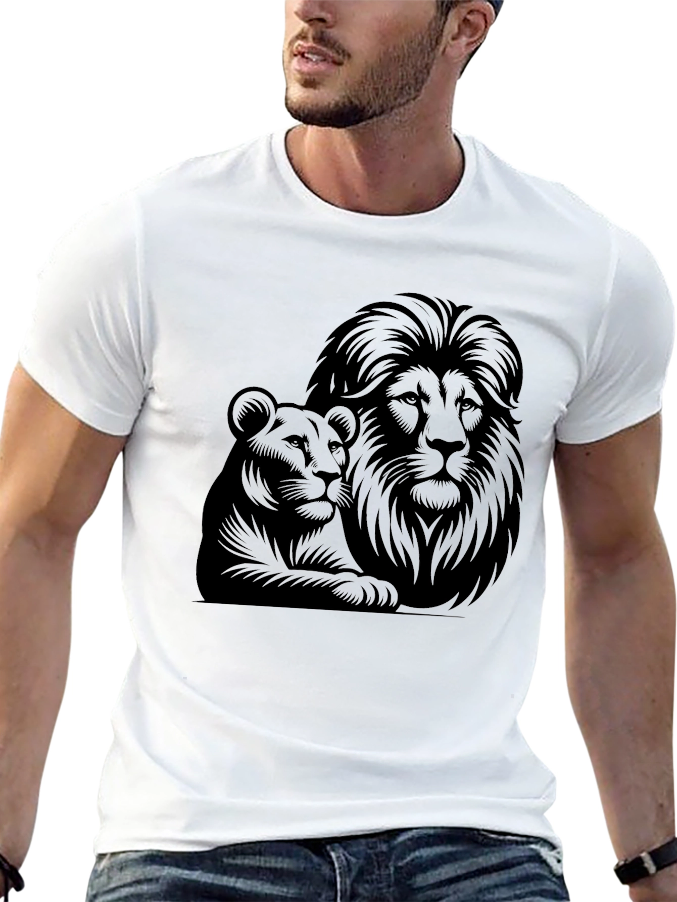 Lion & Lioness Graphic Tee - Black Unisex T-Shirt
