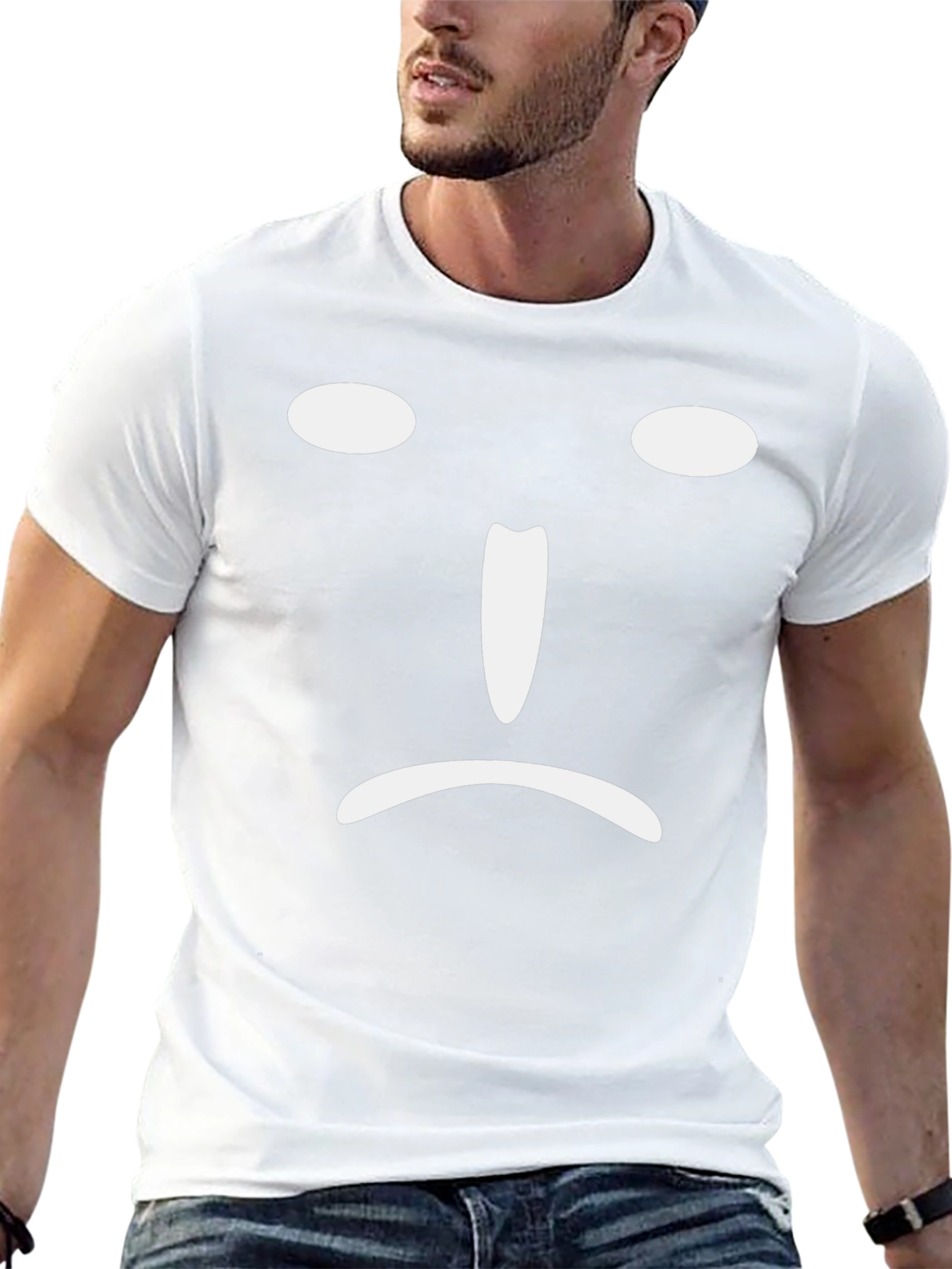Sad Face Graphic Tee - Black Cotton Blend T-Shirt
