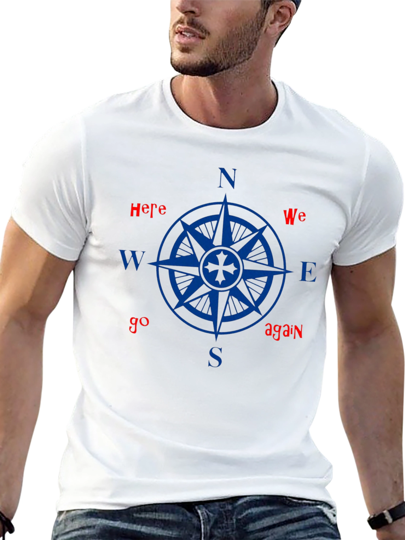 Nautical Compass Graphic Tee - Here We Go Again