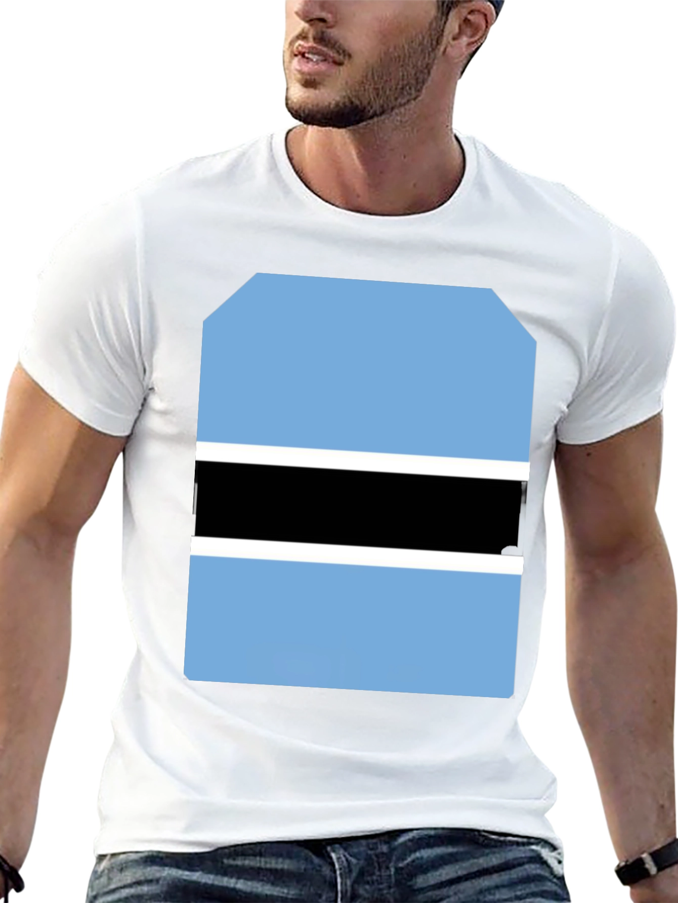 Botswana Flag Graphic Tee - Black Cotton T-Shirt