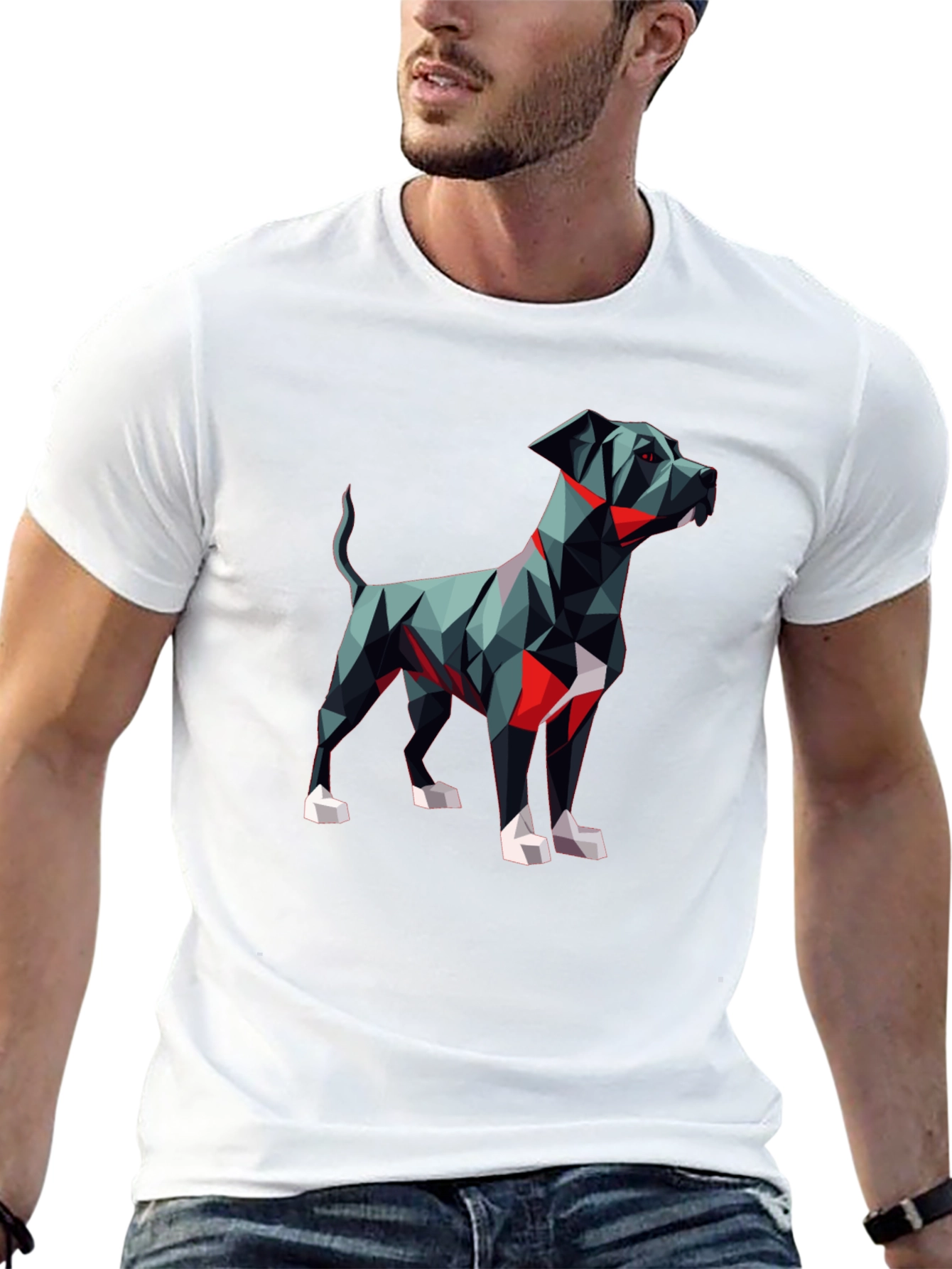 Geometric Dog Graphic Tee - Modern Art Style