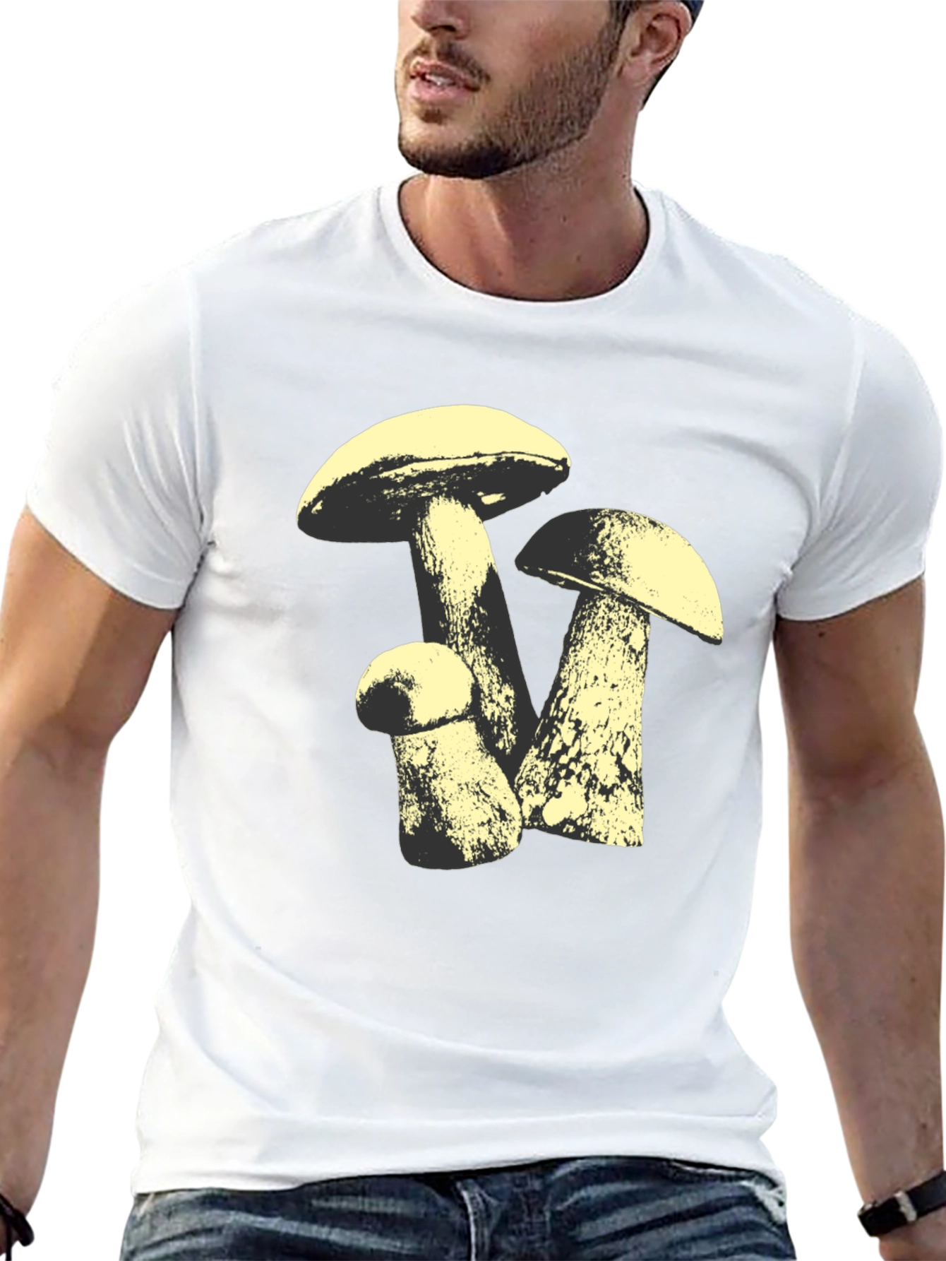Mushroom Graphic Tee - Black Cotton T-Shirt