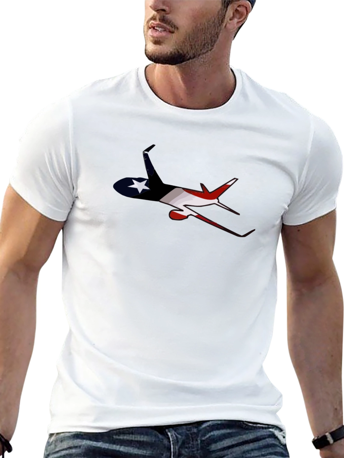 Patriotic Airplane Graphic Tee - Black