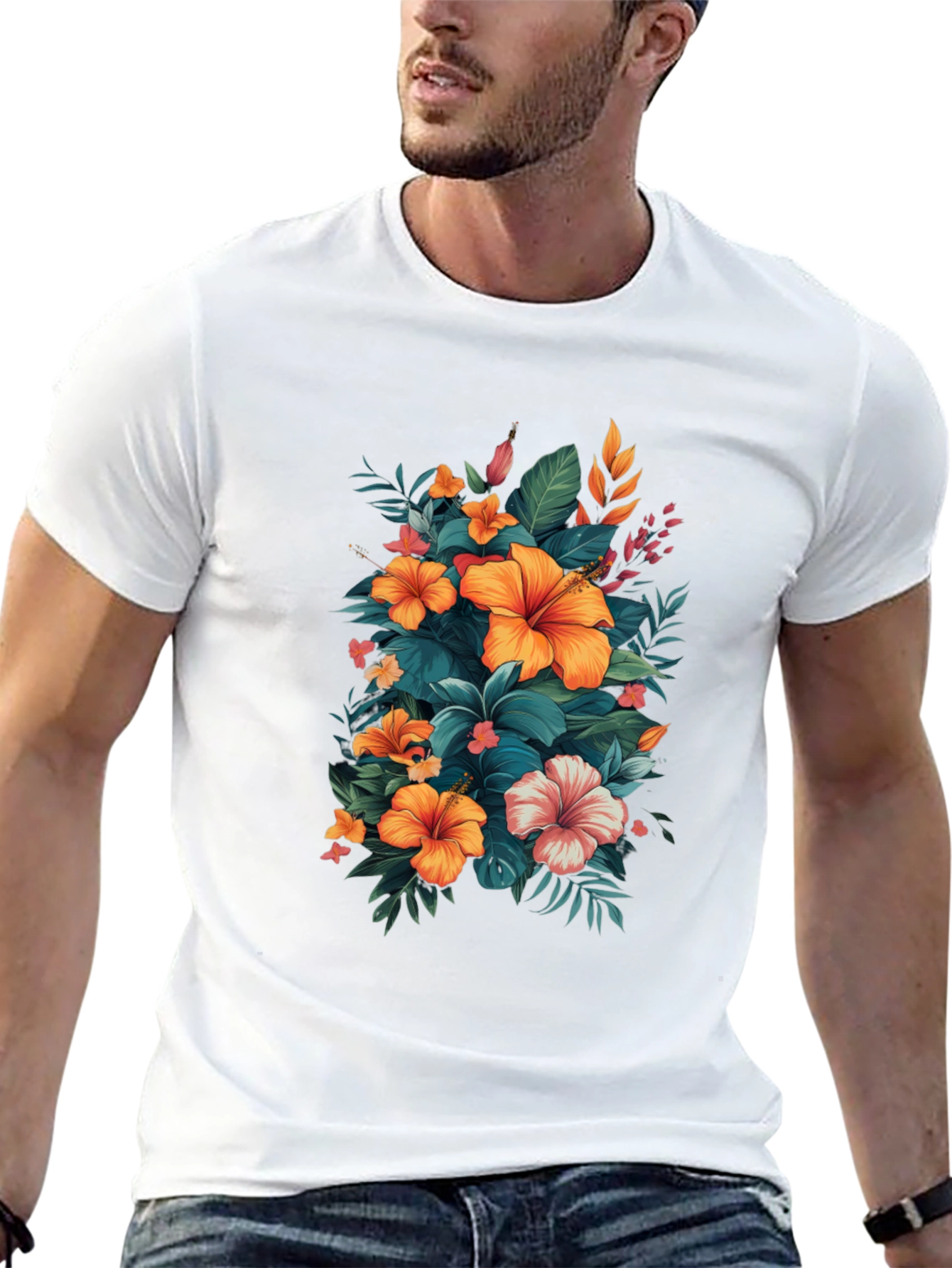 Floral Hibiscus Graphic Tee - Tropical Print