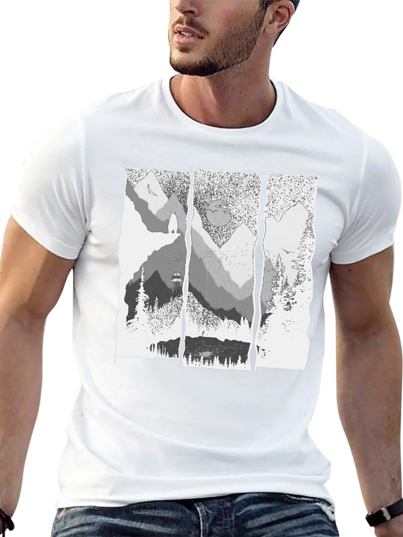 Mountainscape Graphic Tee - Black Cotton