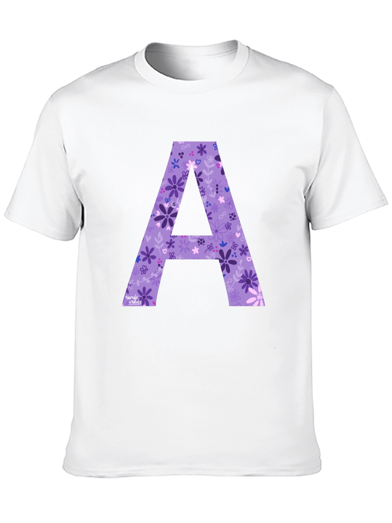 Floral Letter A Black T-Shirt