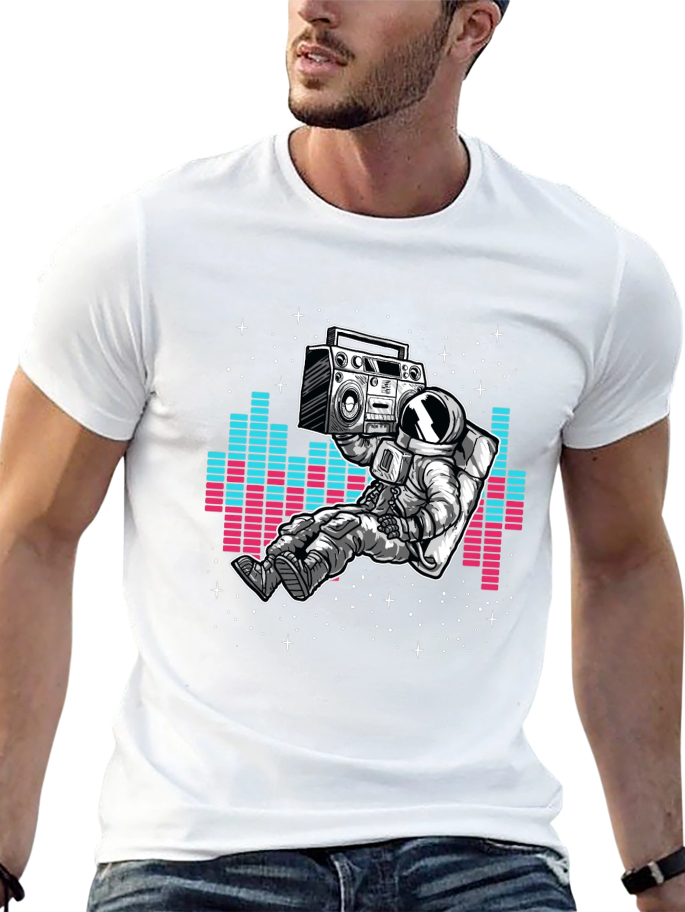 Astronaut Boombox Graphic T-Shirt - Black