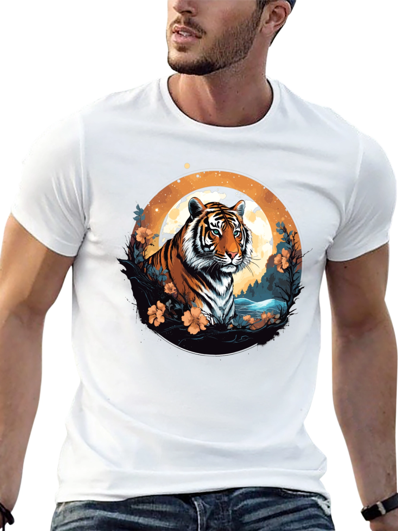 Tiger Graphic Tee - Black Cotton Blend T-Shirt