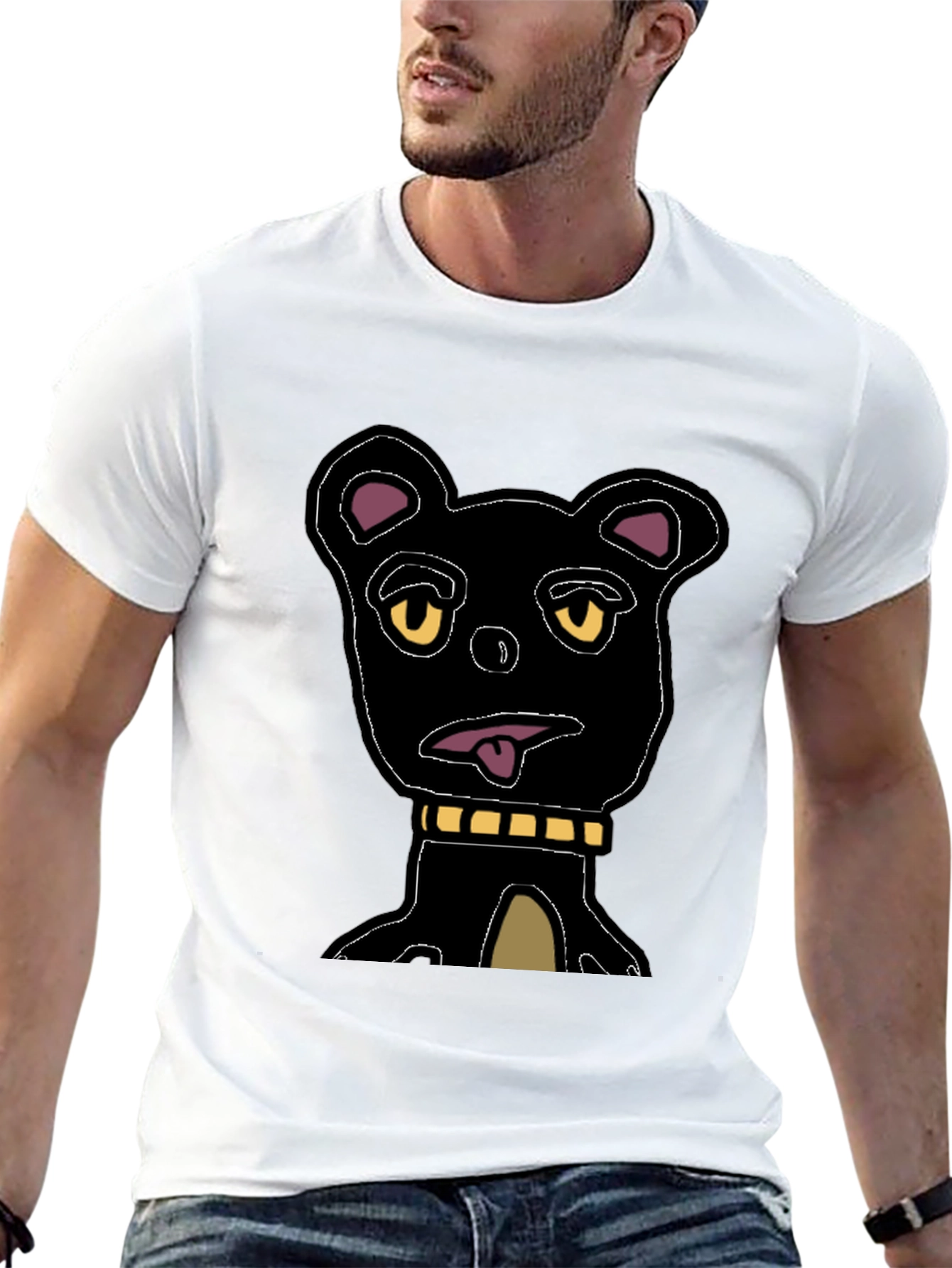 Cartoon Bear Graphic Tee - Black