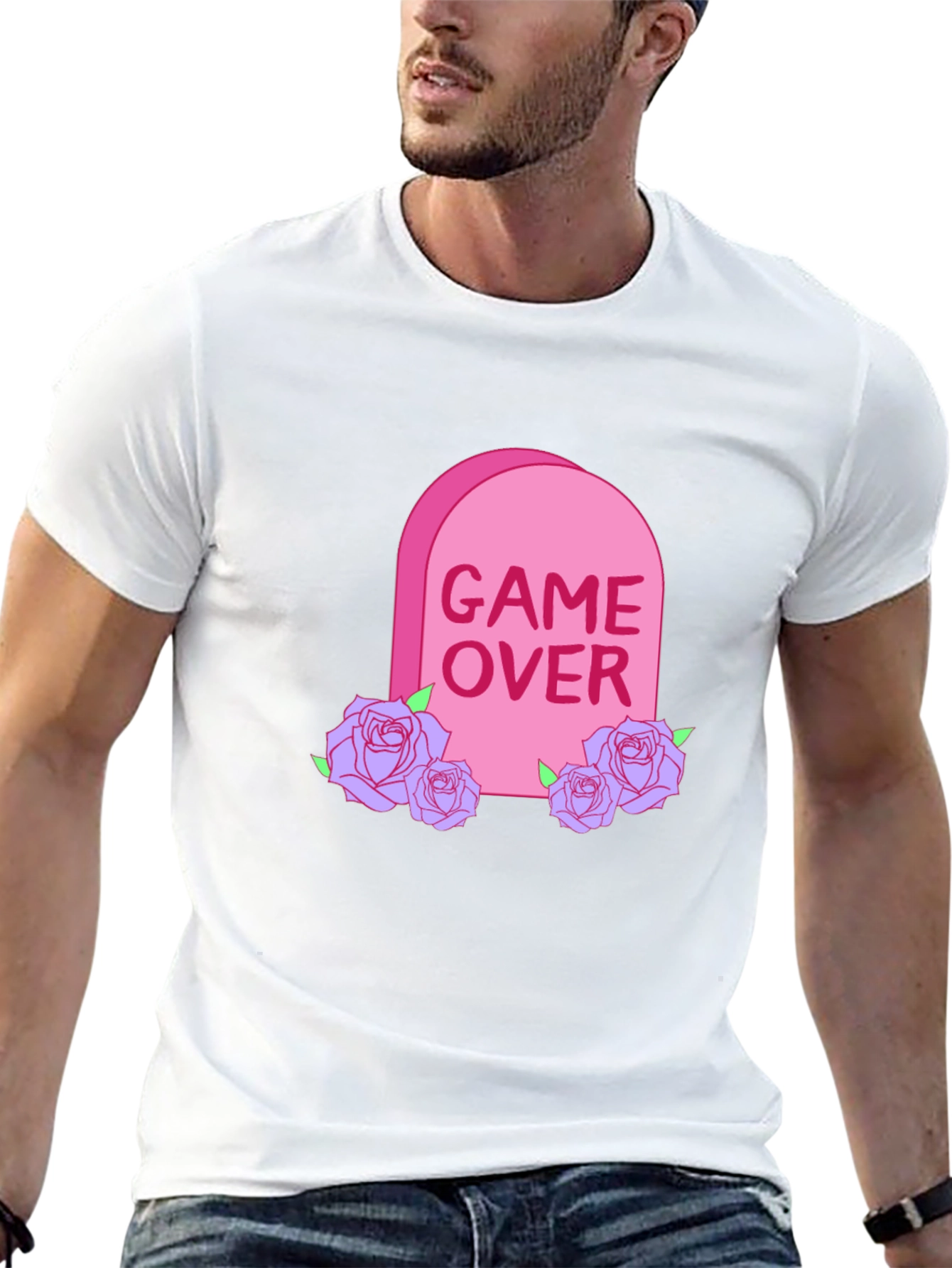 Game Over Tombstone Rose Graphic T-Shirt