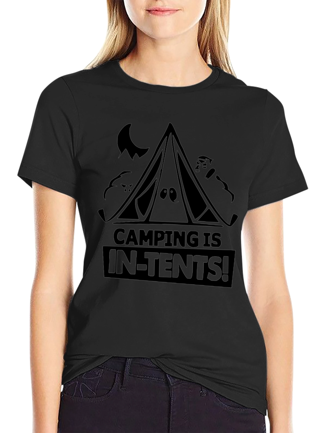 Camping Is In-Tents Black Graphic Tee