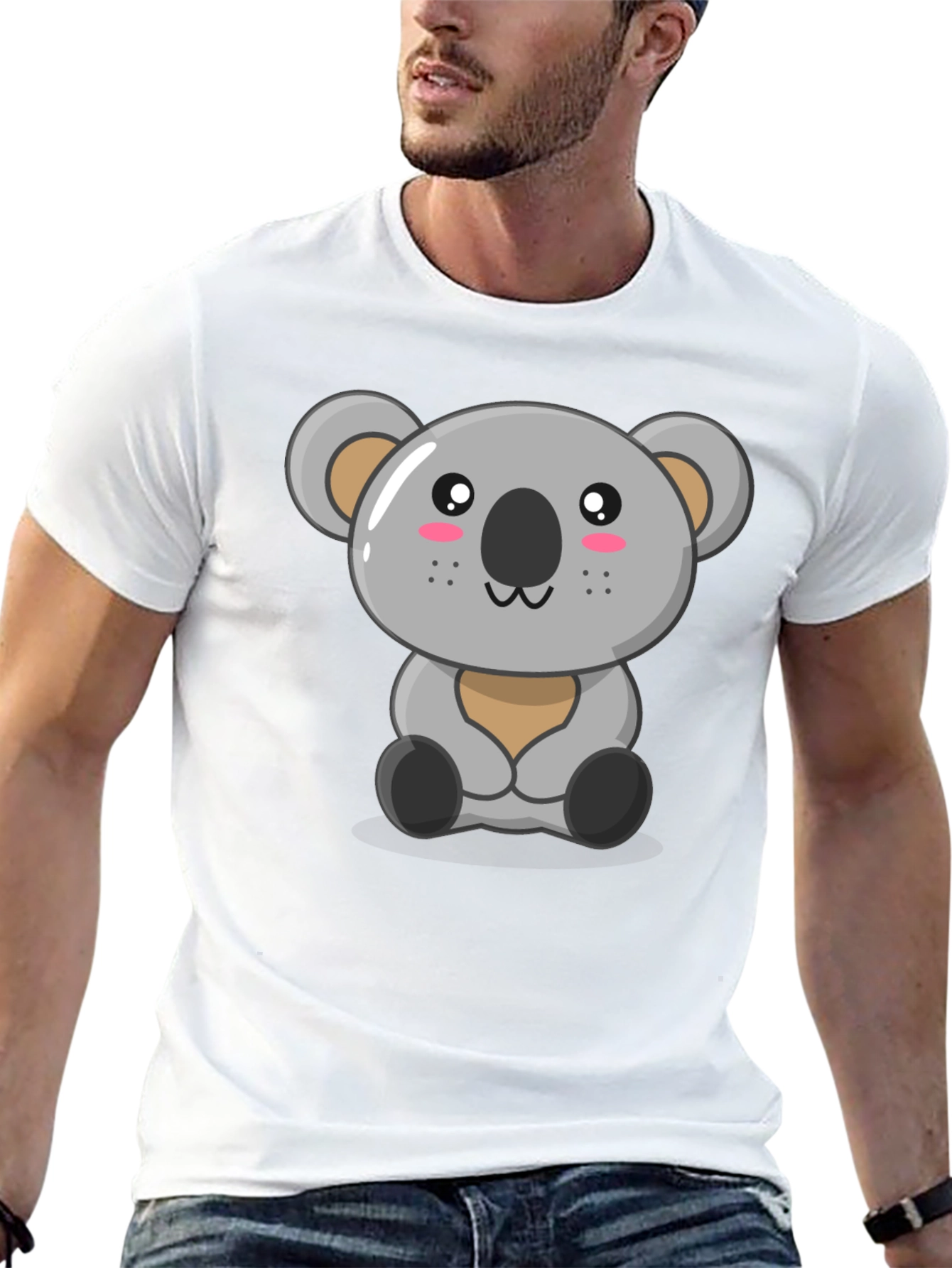Cute Koala Graphic Tee - Black Cotton T-Shirt