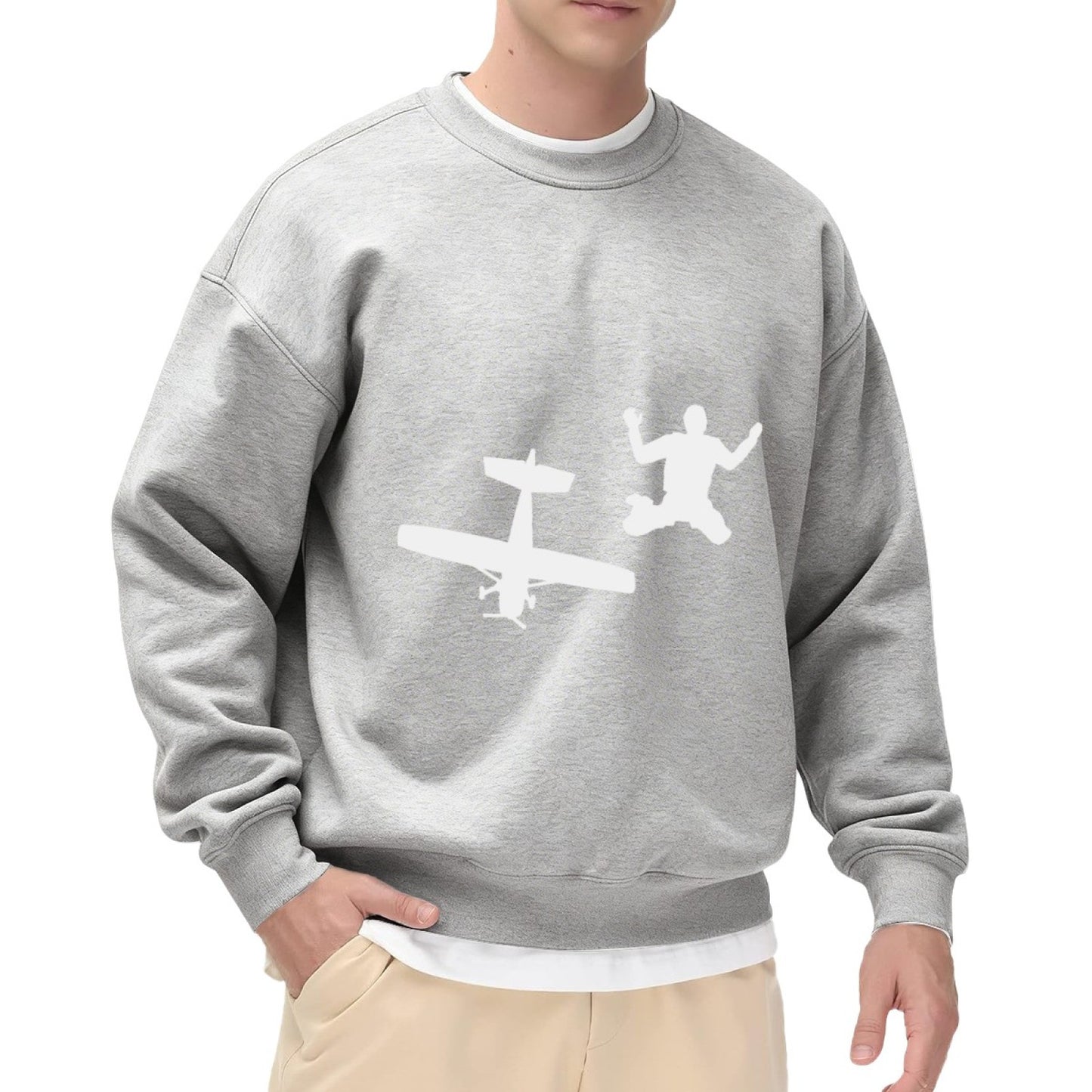 Black Sweatshirt with White Airplane and Acrobat Graphic – Unisex Fit