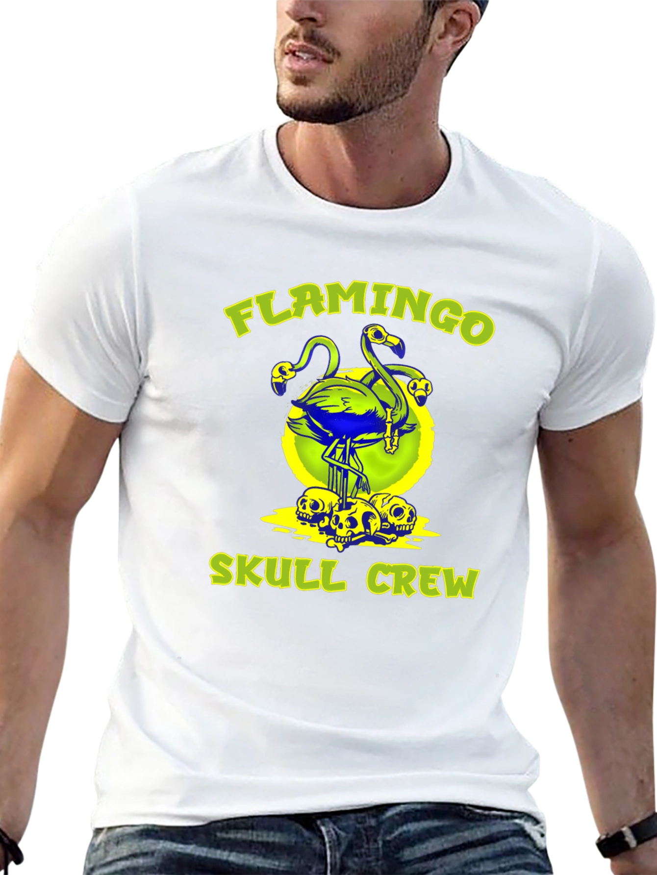 Flamingo Skull Crew Graphic Tee - Bold & Unique!
