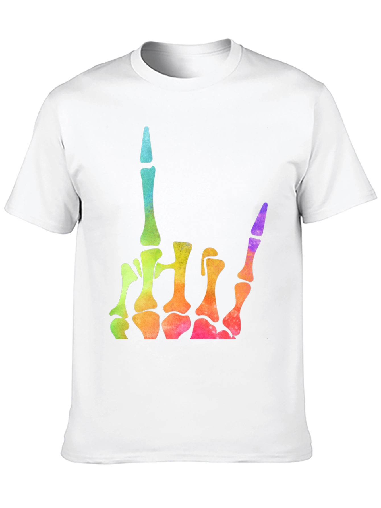 Rainbow Skeleton Hand Rock On T-Shirt