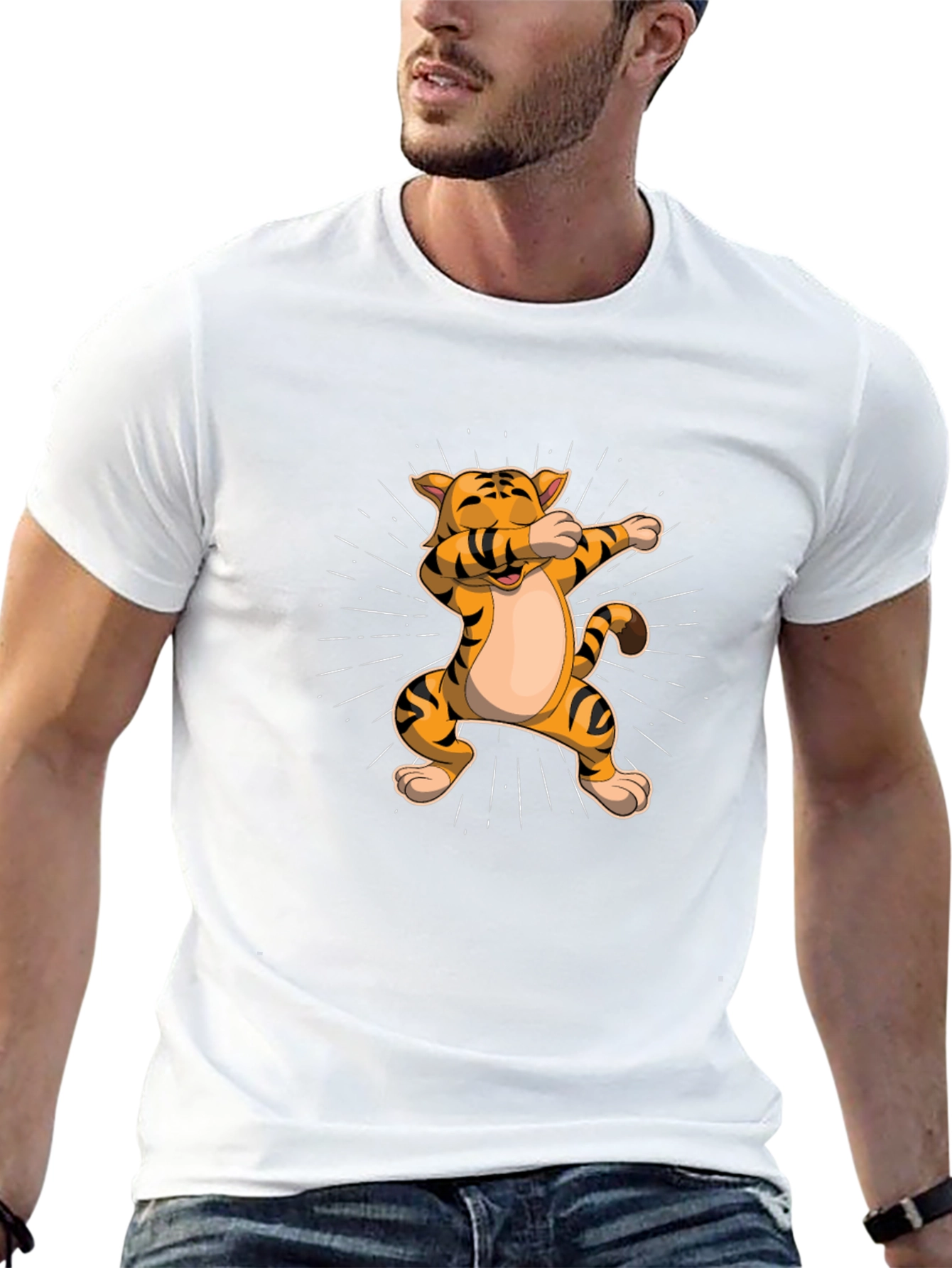 Dabbing Tiger Graphic Tee - Trendy Black T-Shirt