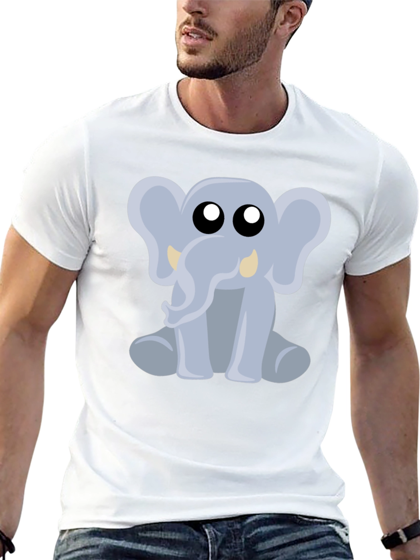 Cute Elephant Graphic Tee - Black Cotton Shirt