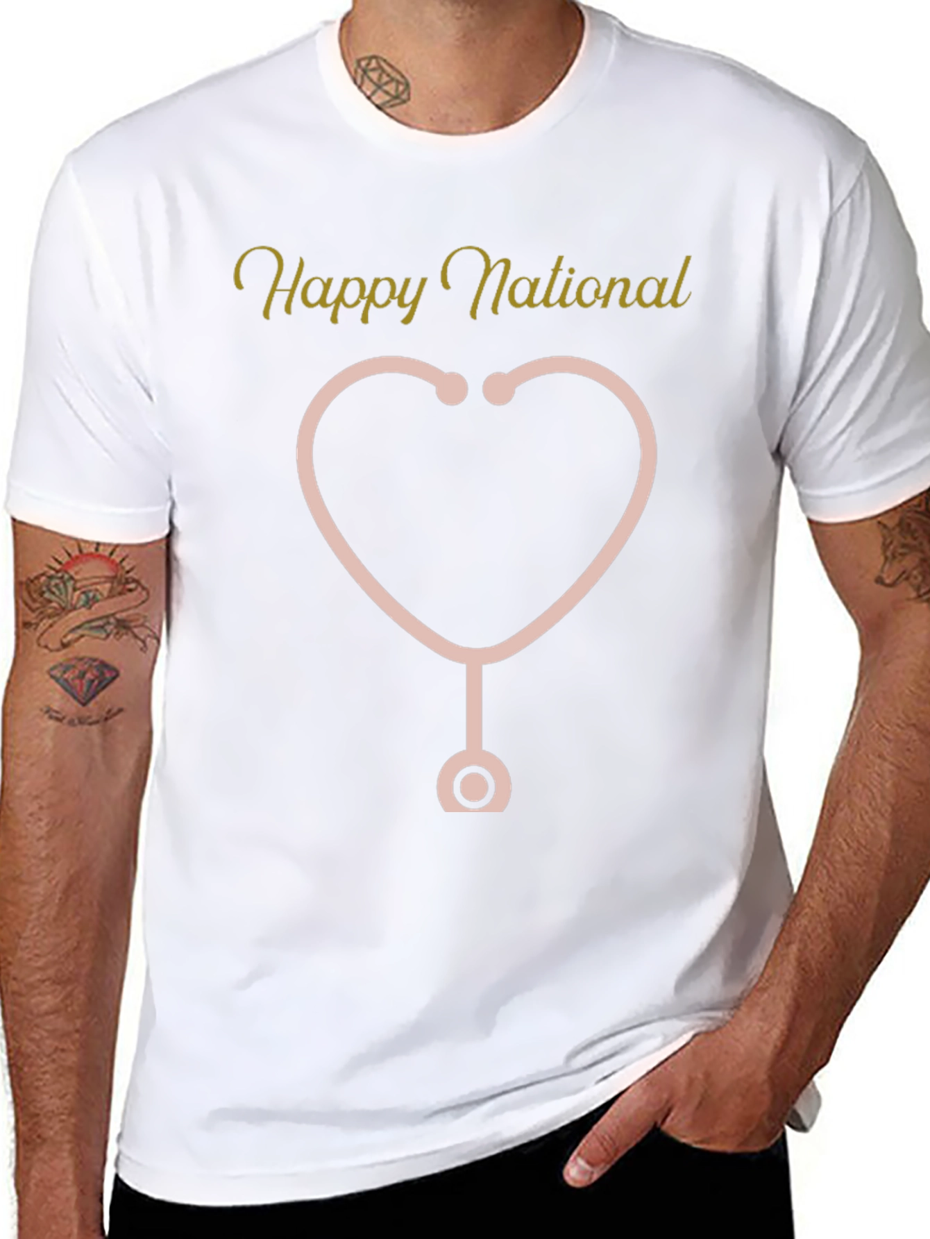 Happy National Doctors Day Heart Stethoscope T-Shirt