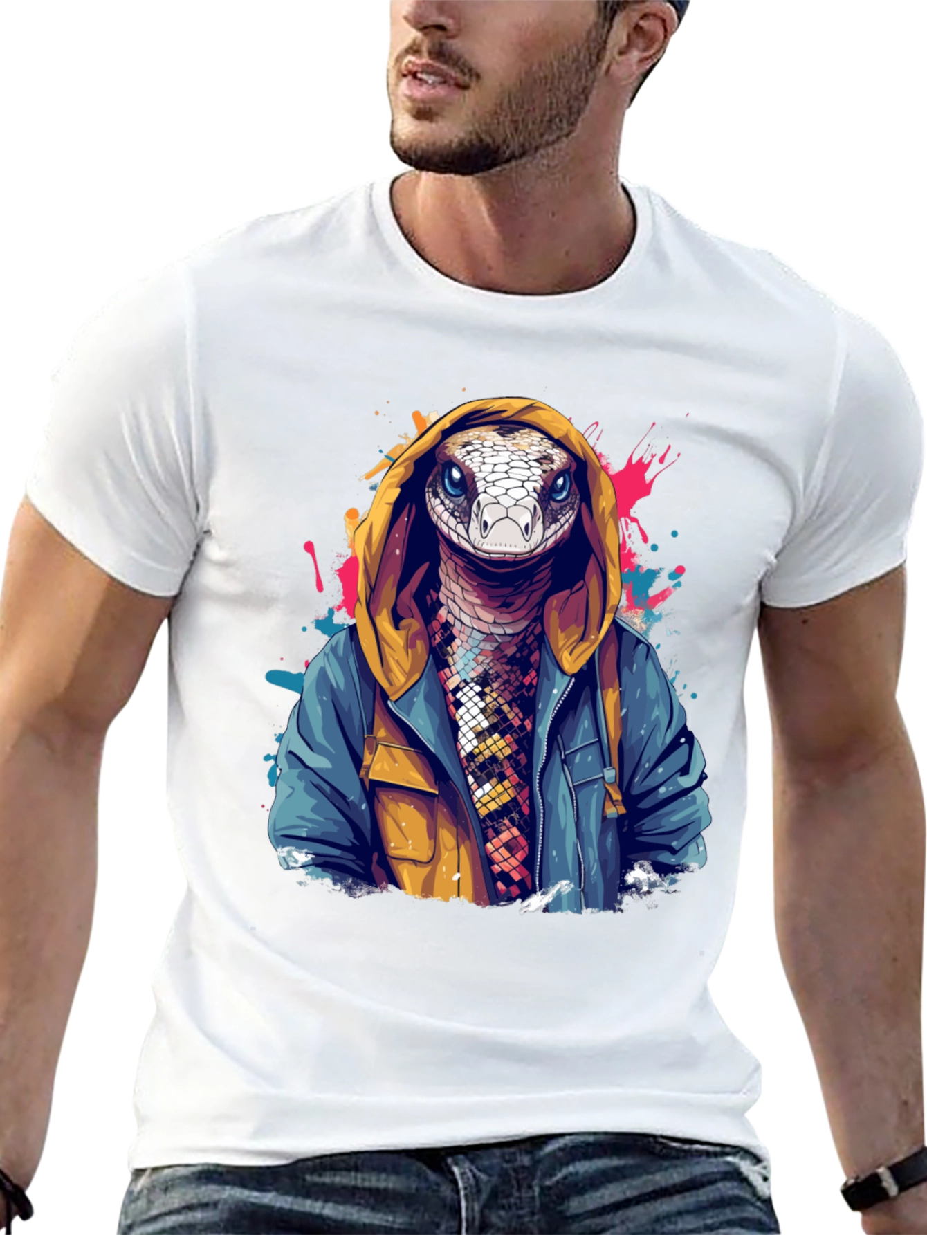 Snake in Hoodie Graphic Tee - Urban Style