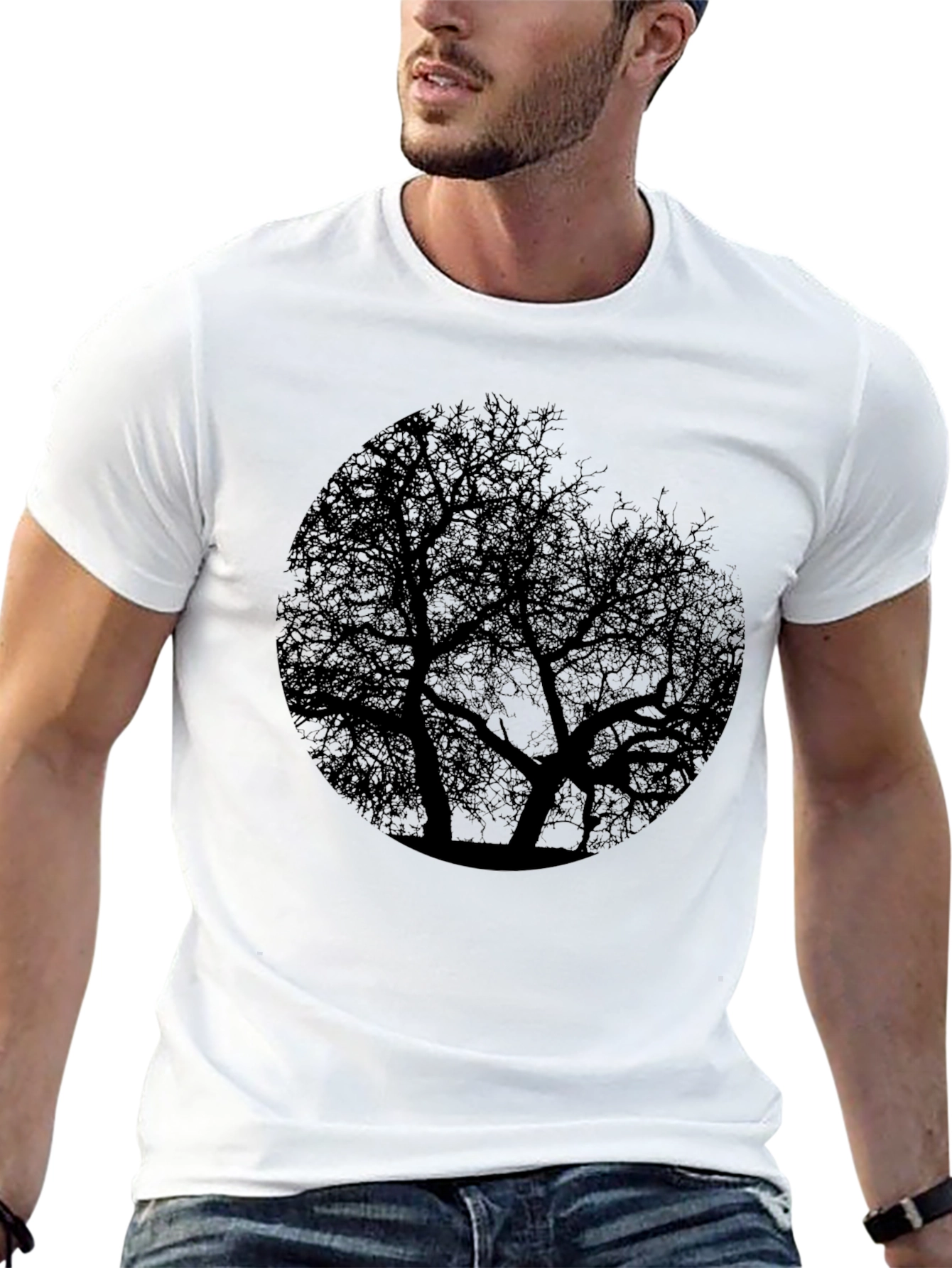 Tree Silhouette Graphic Print Black T-Shirt