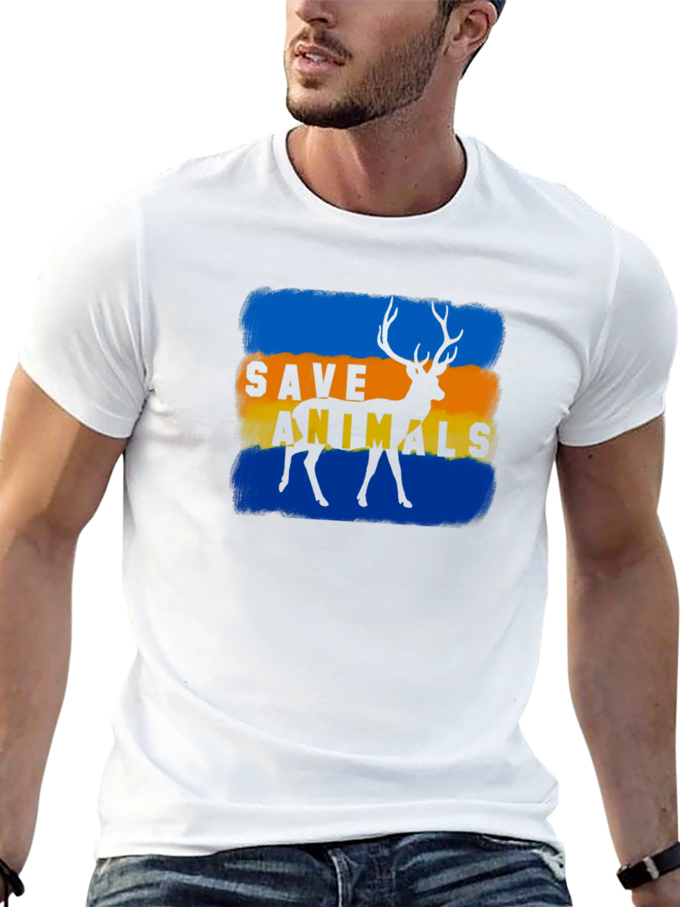 Save Animals Deer Graphic Black T-Shirt