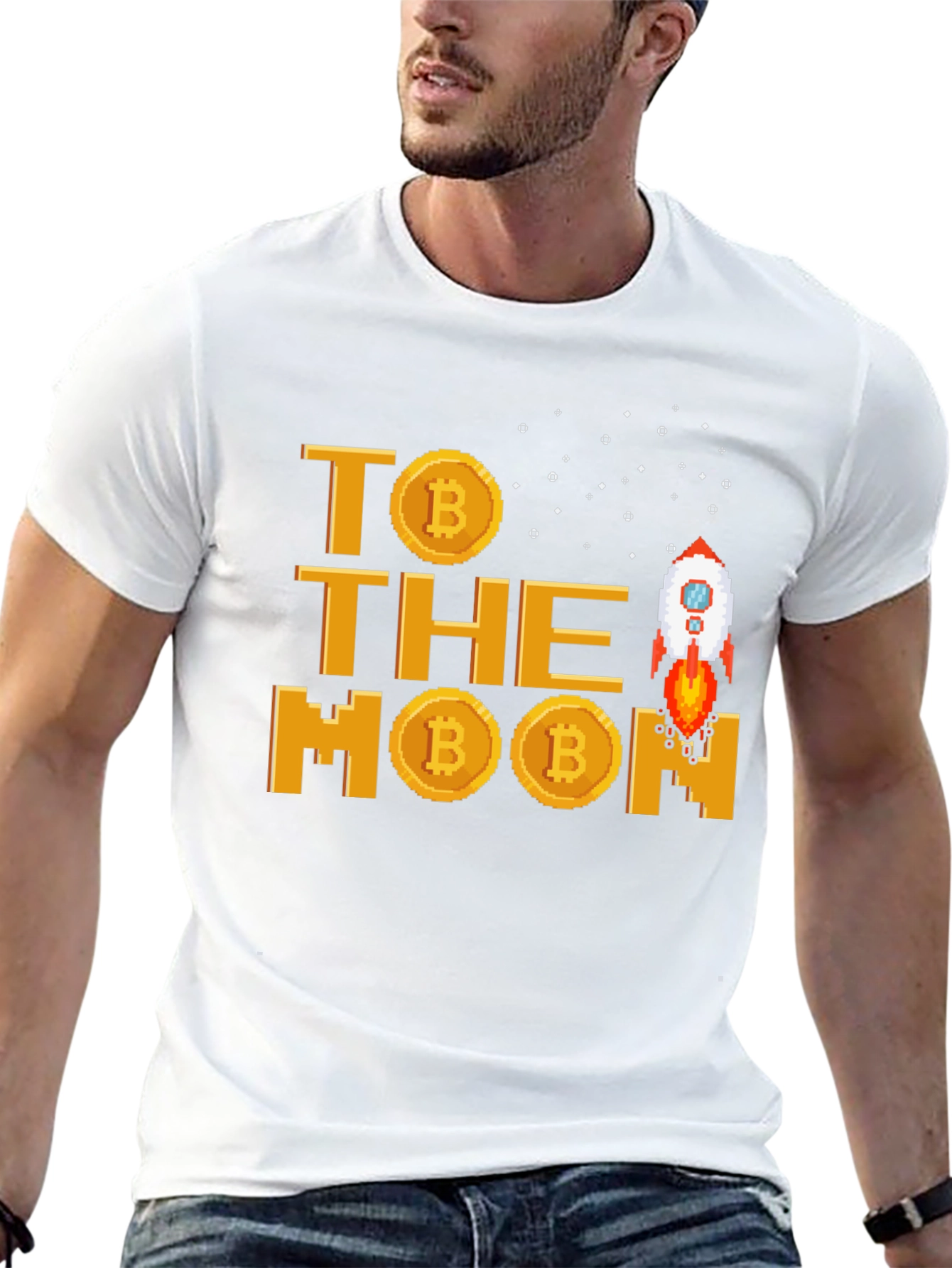 Bitcoin Crypto Rocket to the Moon Black T-Shirt