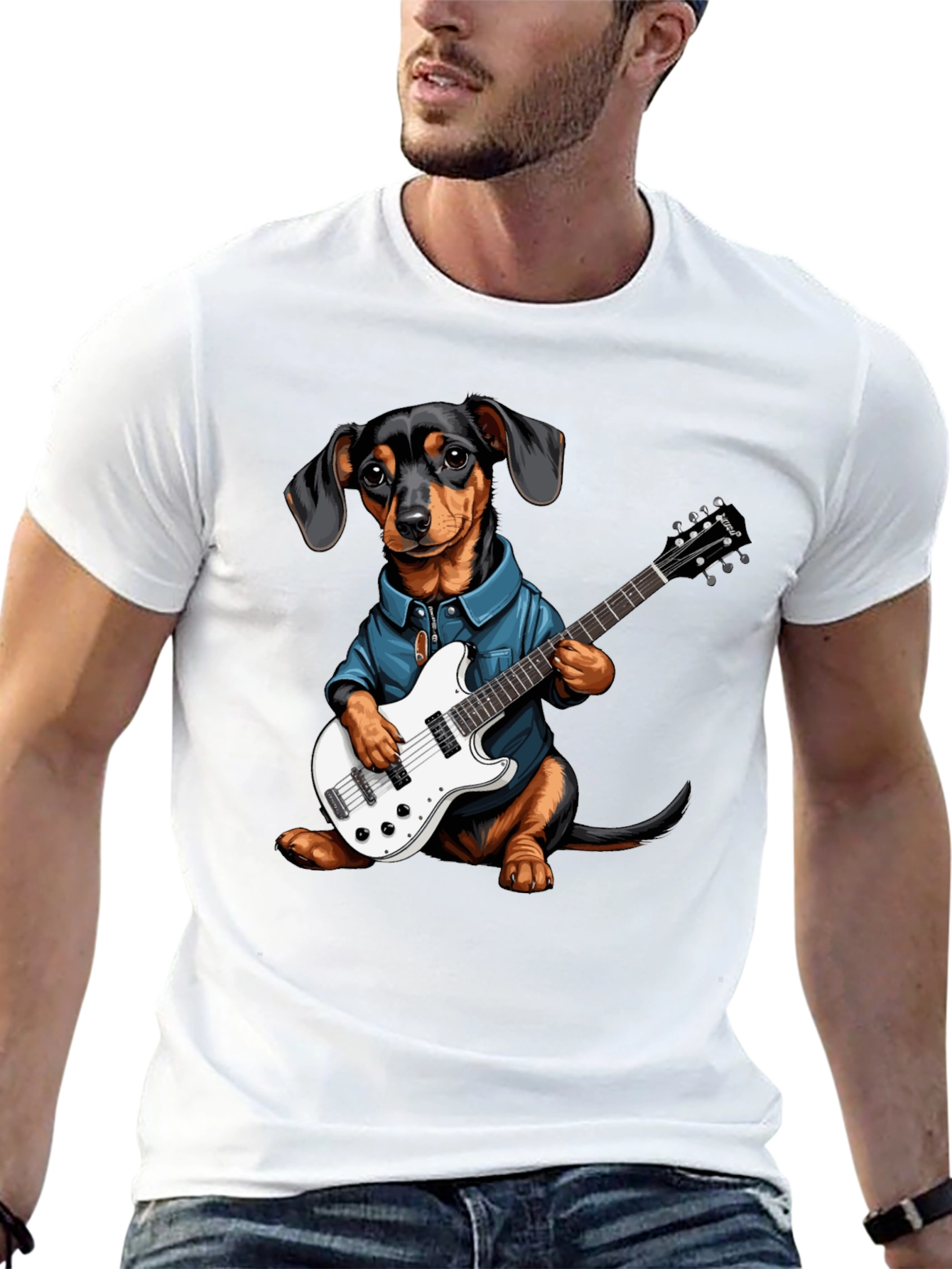 Dachshund Guitarist Tee - Cool Dog Lover Shirt