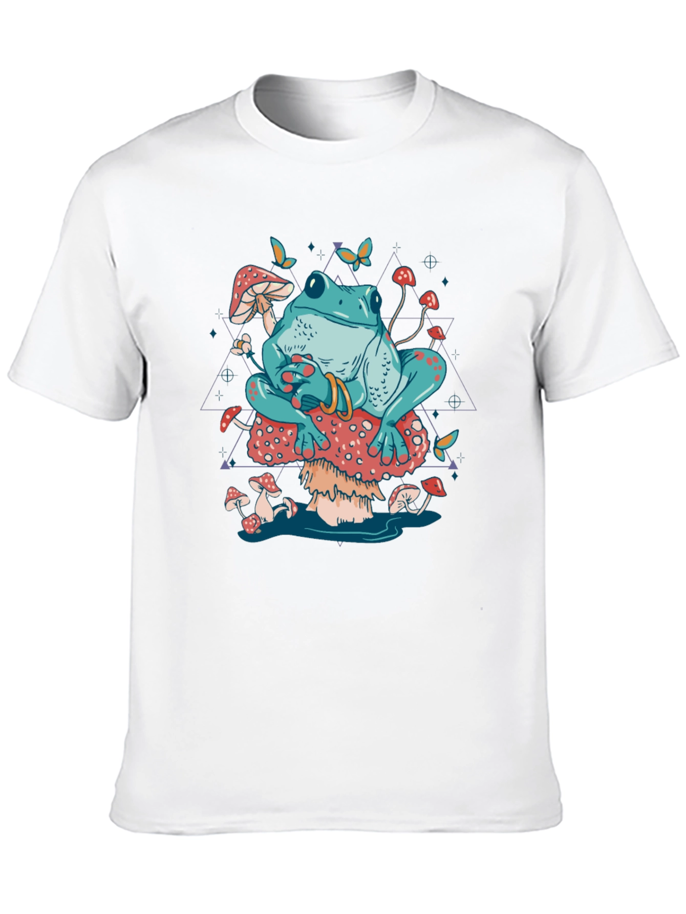 Frog on Mushroom T-Shirt - Trippy Toadstool Design