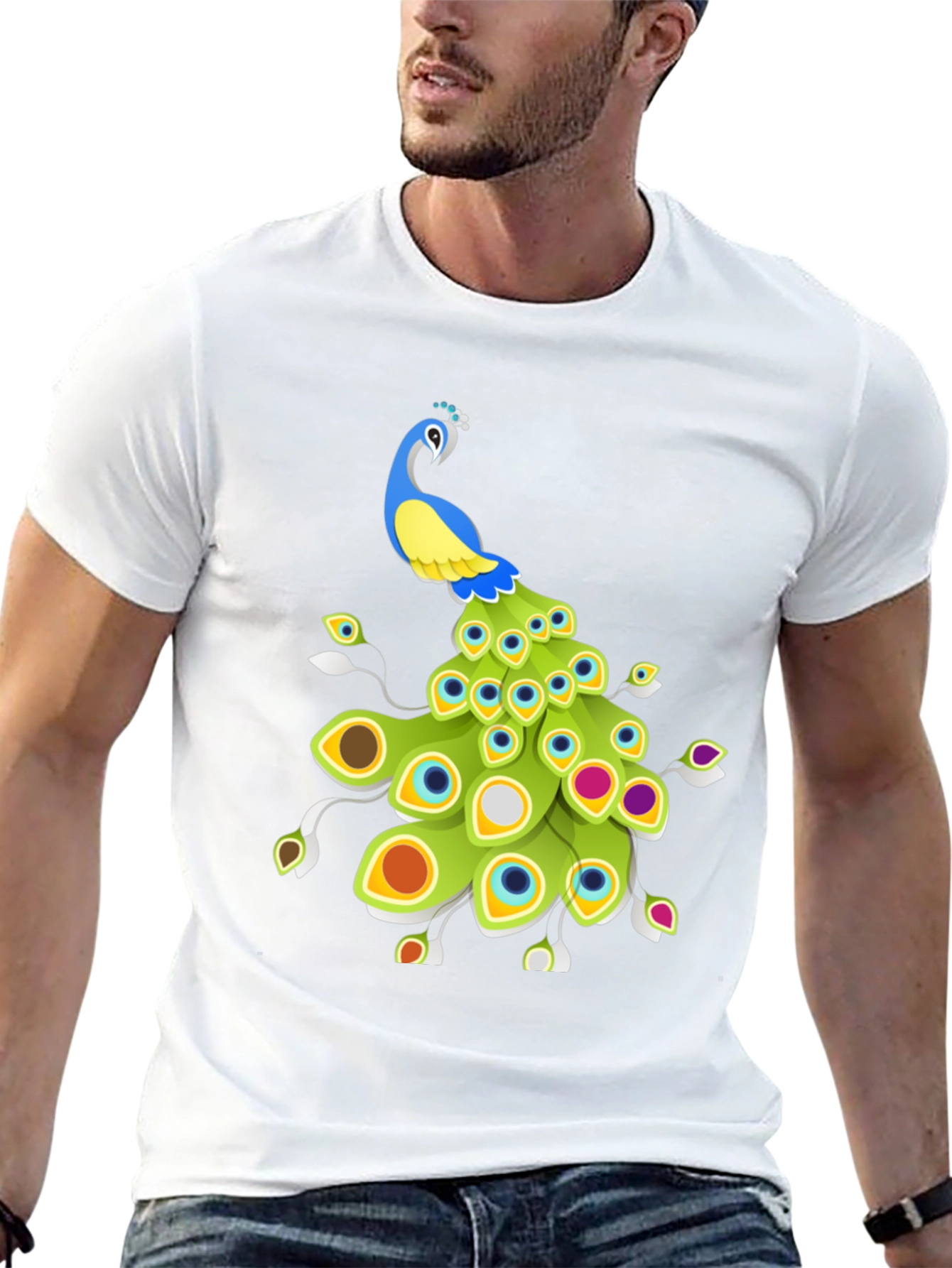 Peacock Graphic Tee - Stylish Mens Black T-Shirt
