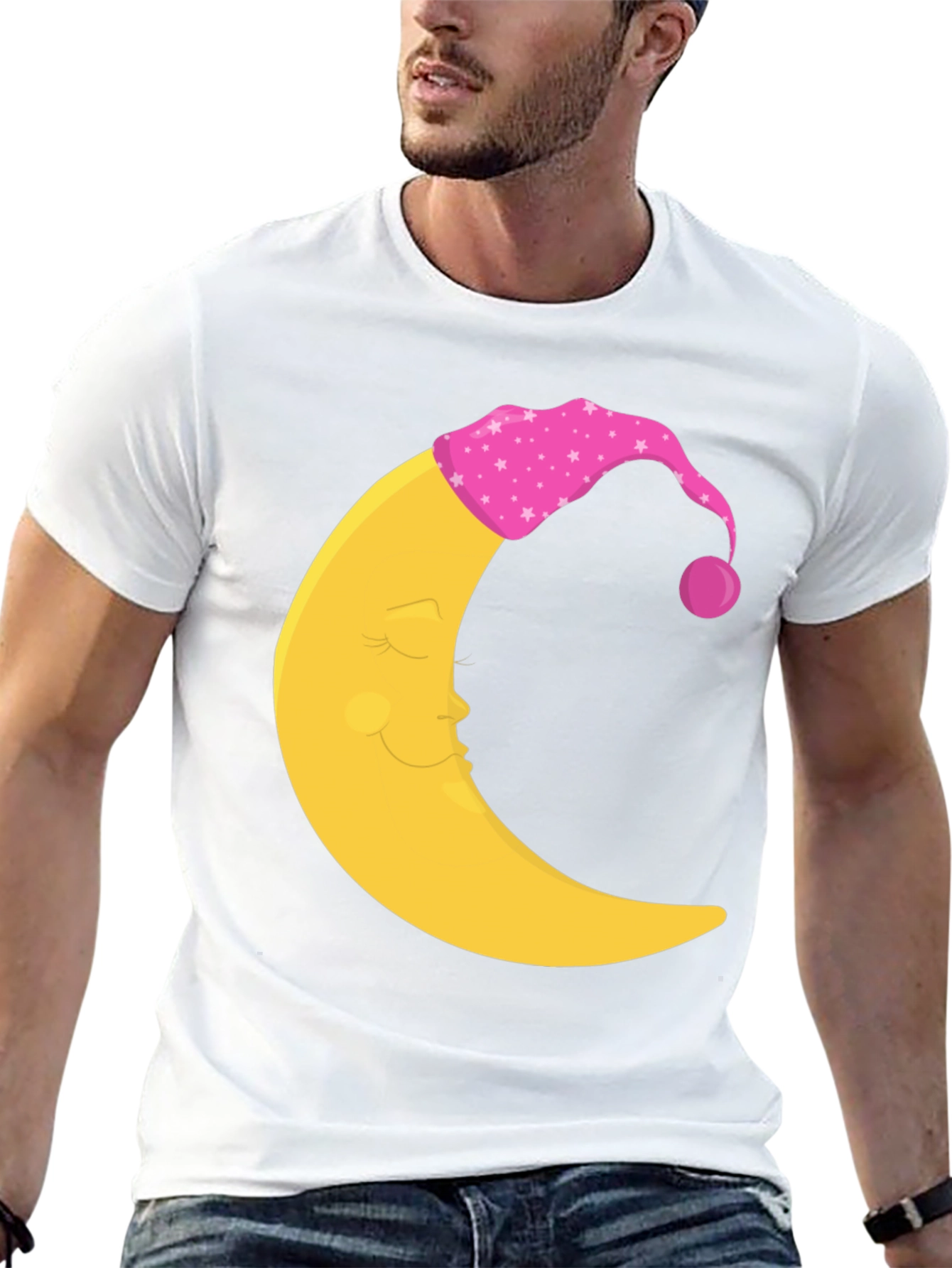 Sleepy Moon Graphic Tee - Black Cotton Comfort