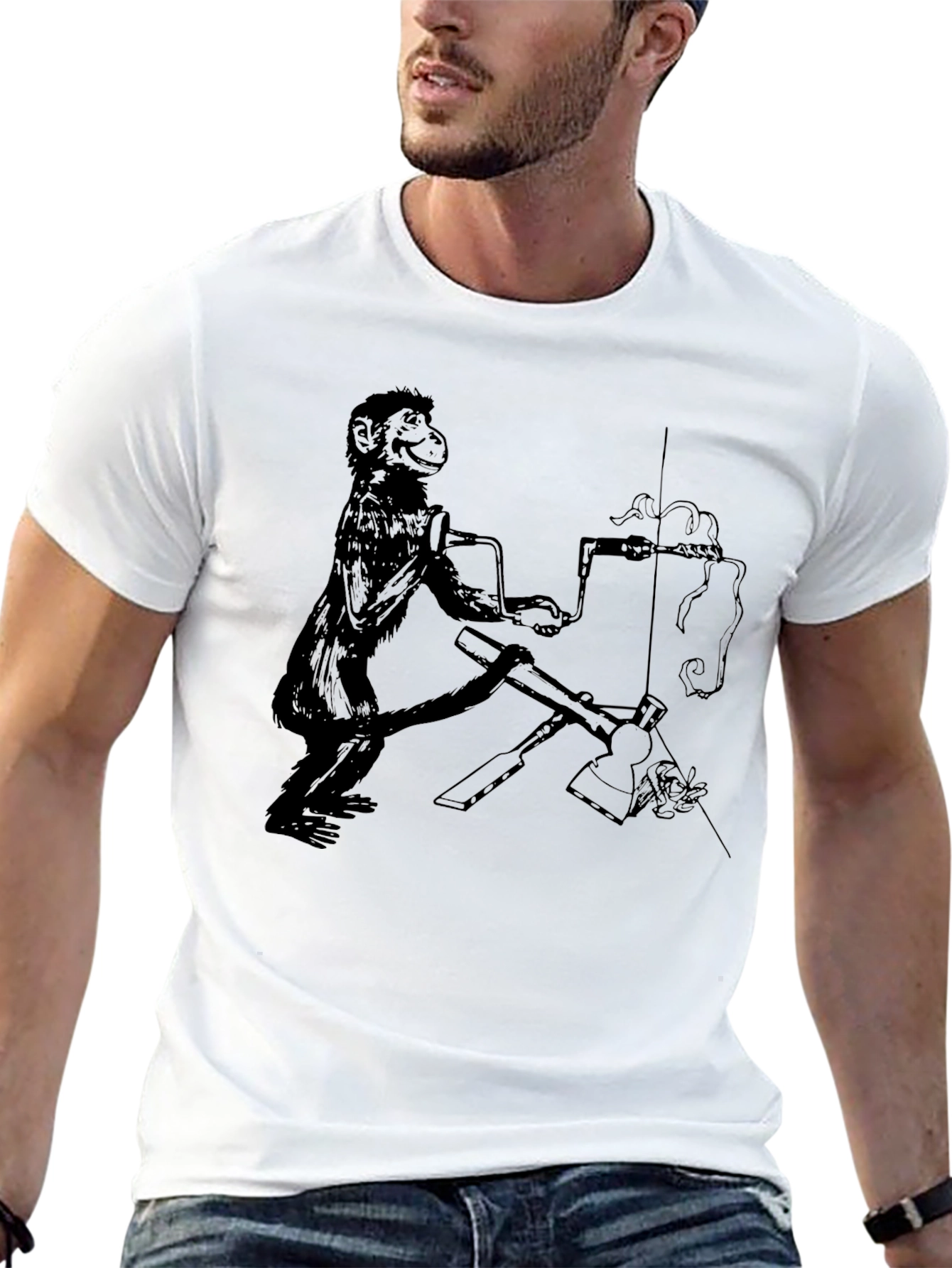 Monkey Machinist T-Shirt - Quirky Black Tee