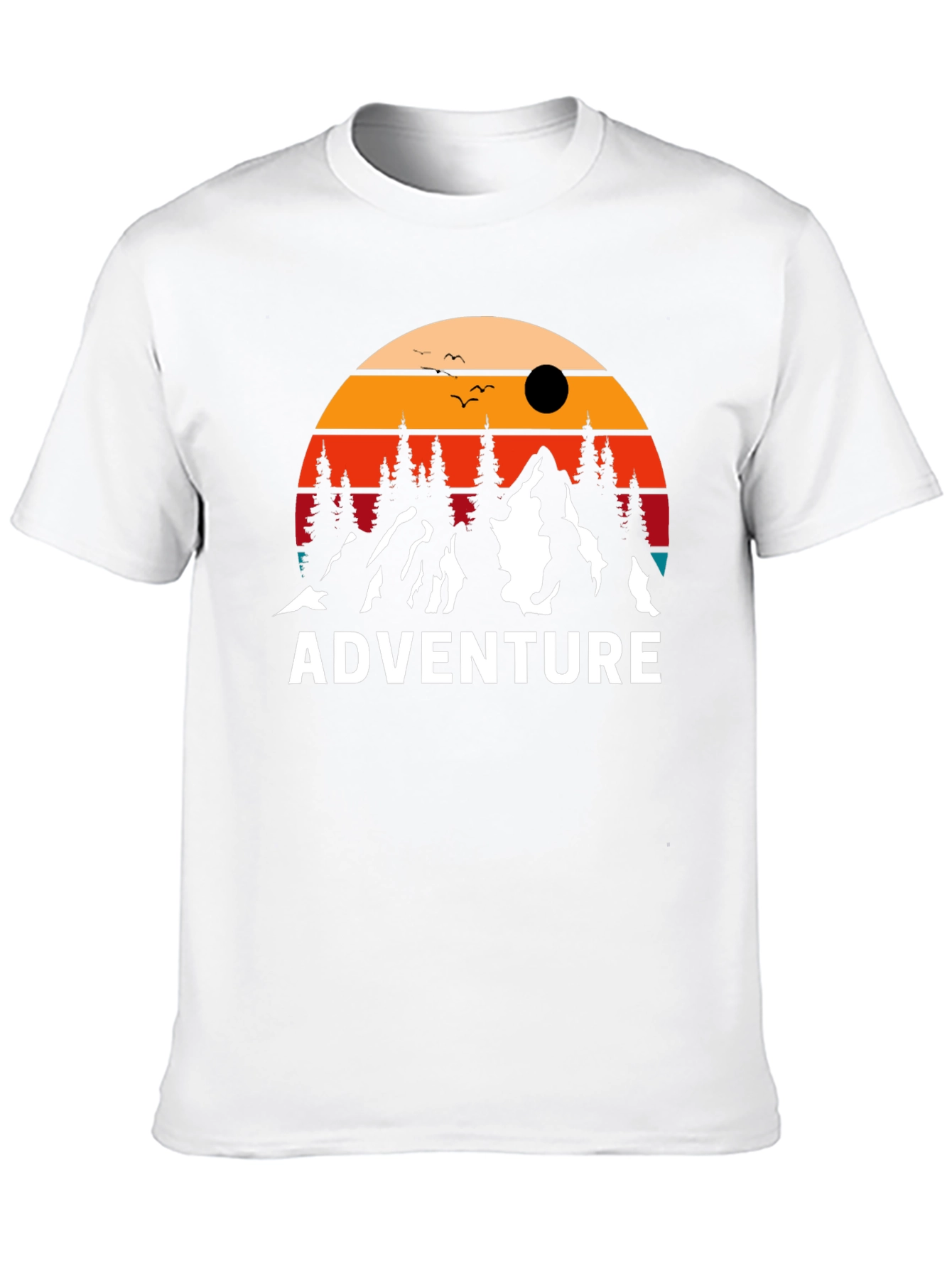 Adventure Graphic Tee: Retro Mountain Sunset Design
