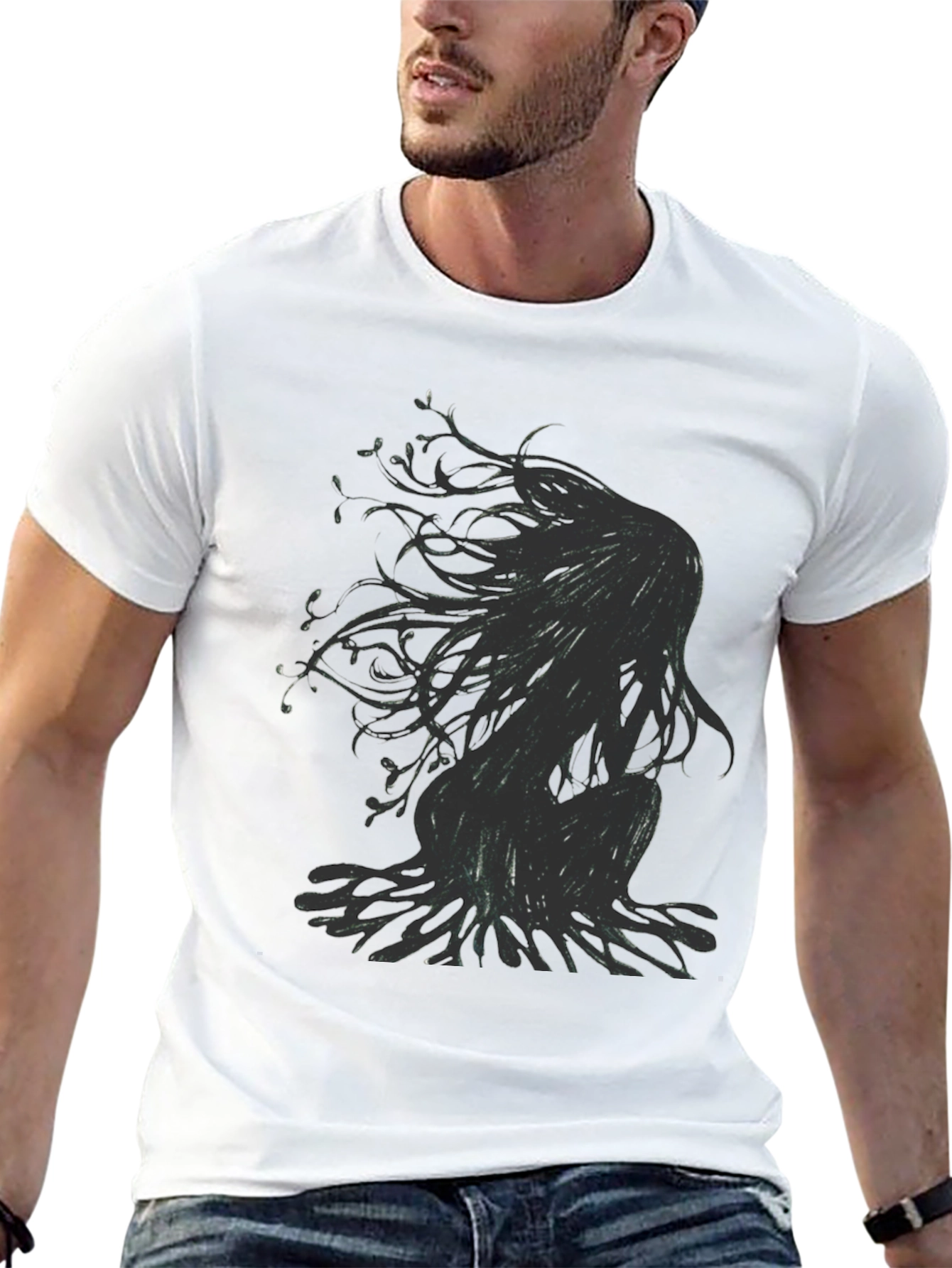 Mens Black T-Shirt with Abstract Figure Print