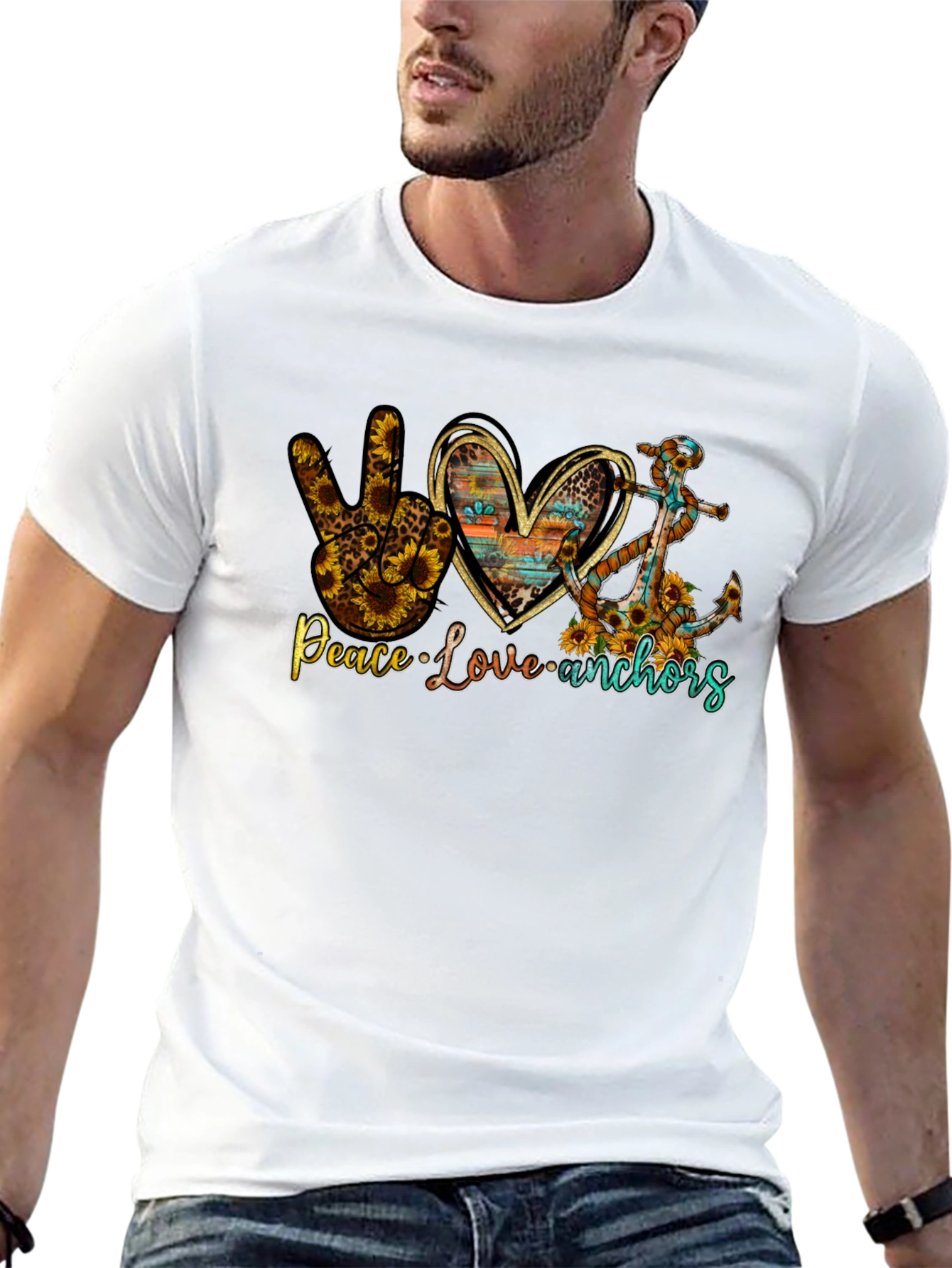 Peace Love Anchors Graphic T-Shirt - Black
