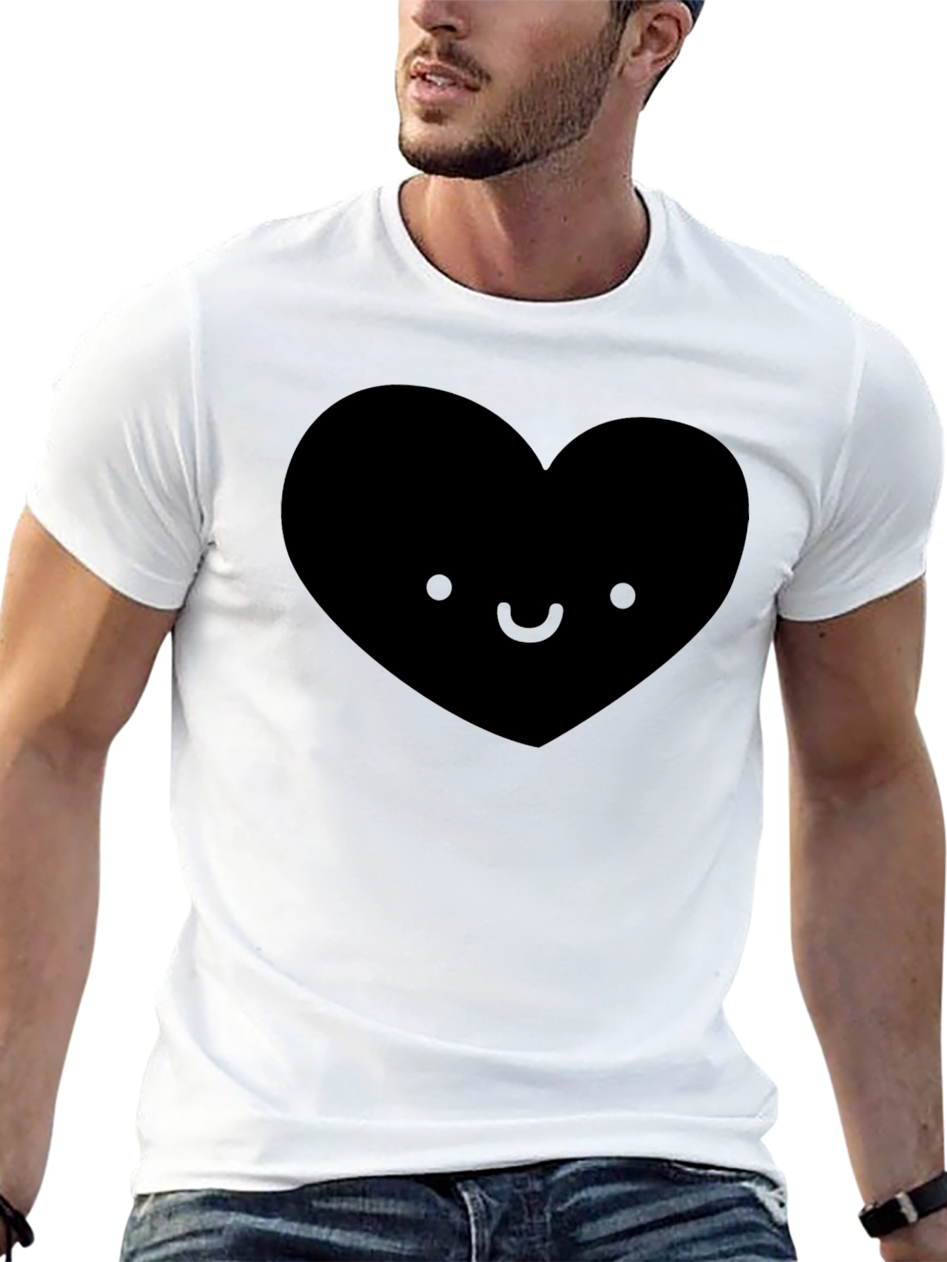 Cute Heart Face Graphic Tee - Soft Black T-Shirt