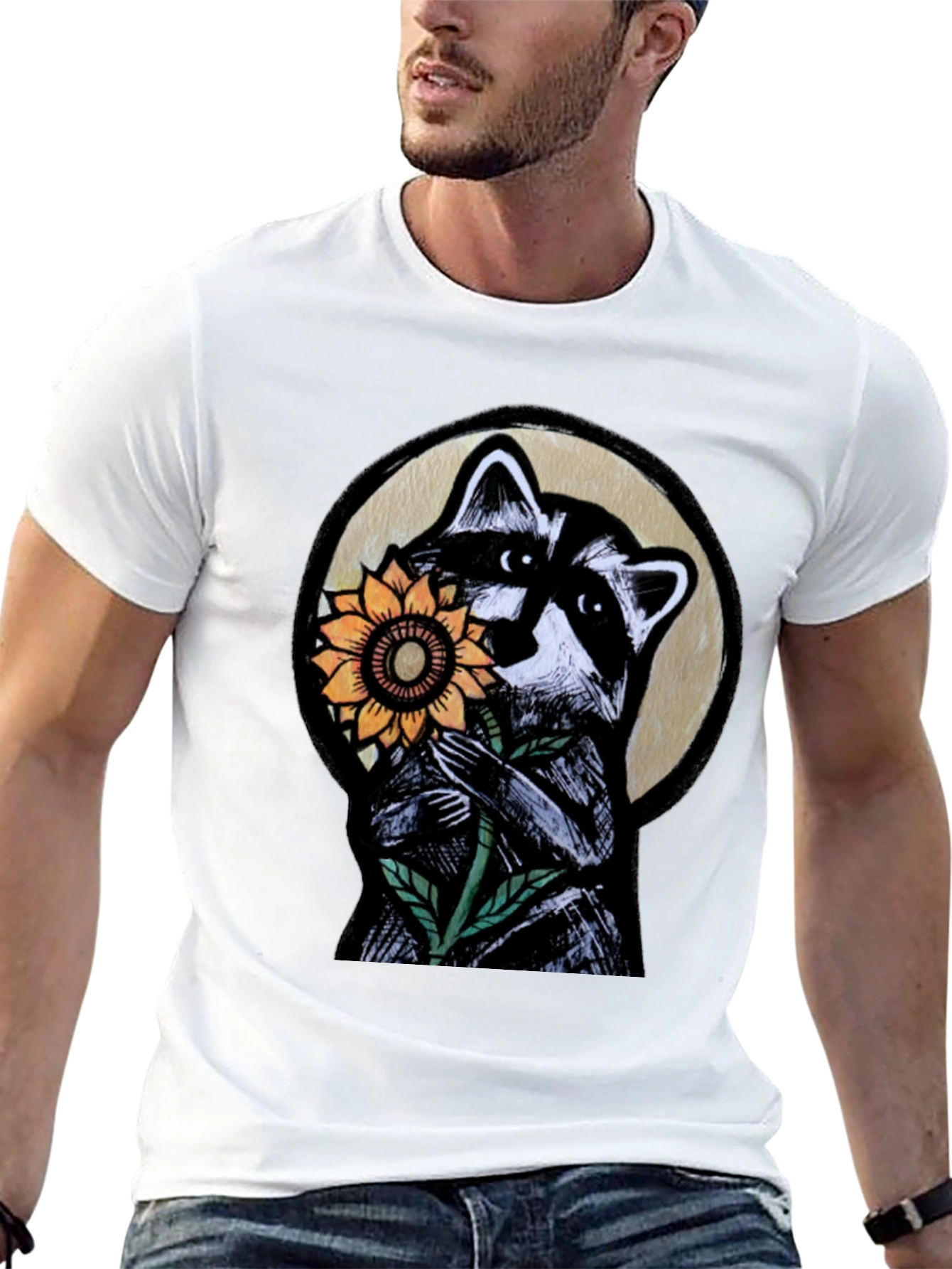 Raccoon Sunflower Graphic Tee - Black